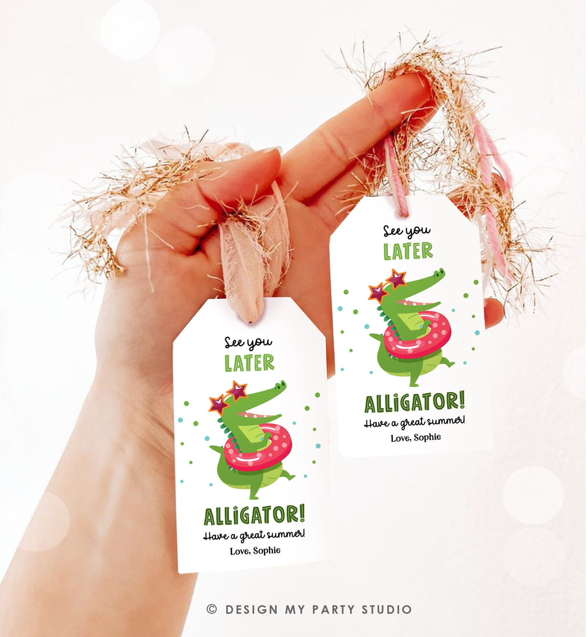 Editable Last Day of School Tag Alligator Summer End Of School Year Tag Summer Party Treat Digital Download Template Printable 0464