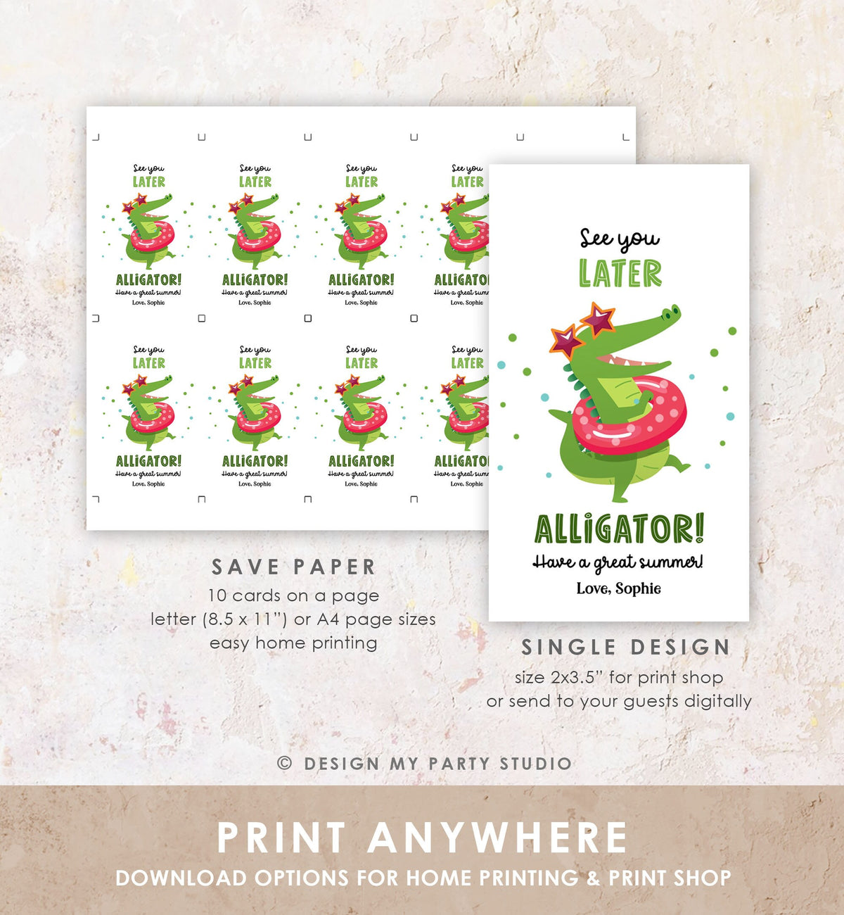 Editable Last Day of School Tag Alligator Summer End Of School Year Tag Summer Party Treat Digital Download Template Printable 0464