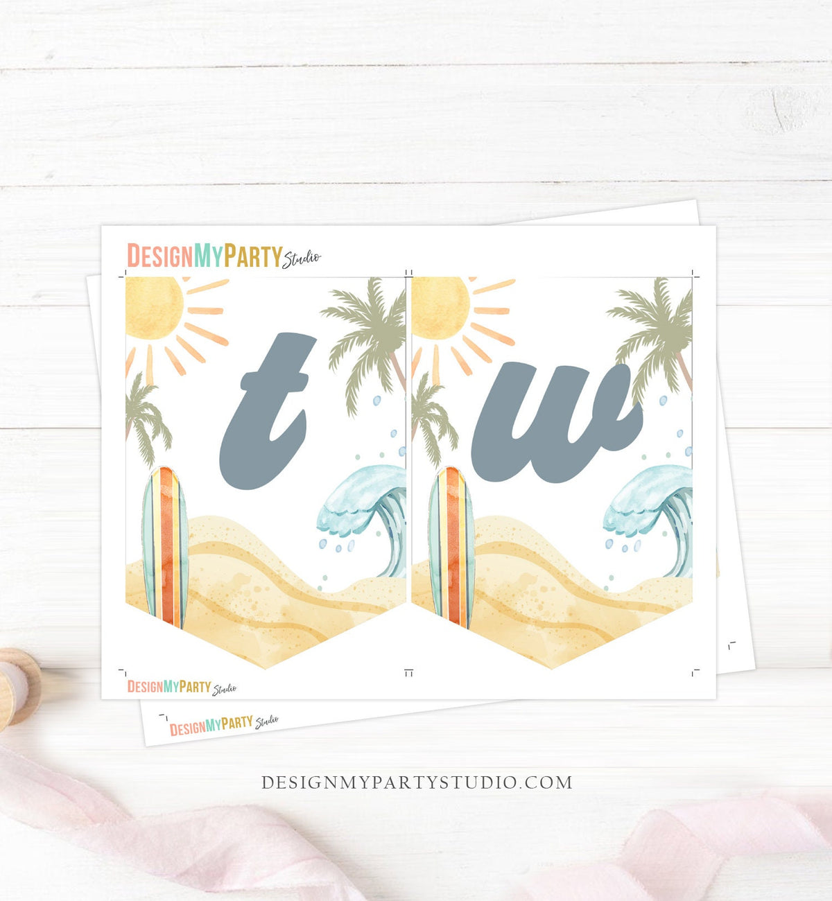 Retro Surf High Chair Banner Surfing Birthday Party 2nd Second Birthday 70s TWO Boy Beach Party Surfboard Decor Digital Printable 0433