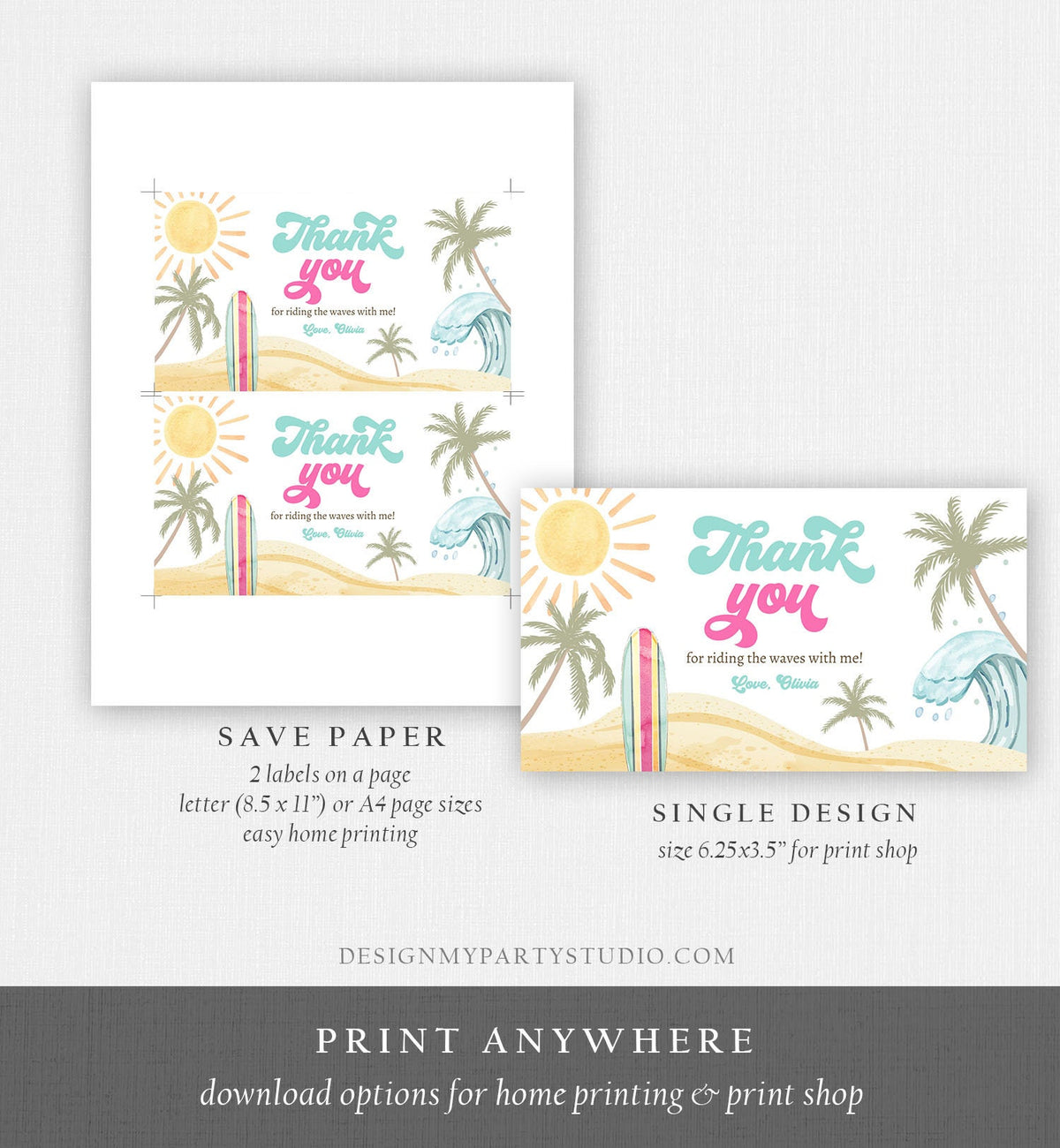 Editable Surf Gable Box Favor Label Surf Birthday Favor Box Label GirlThe Big One Retro Surfboard Digital Download Template Printable 0433