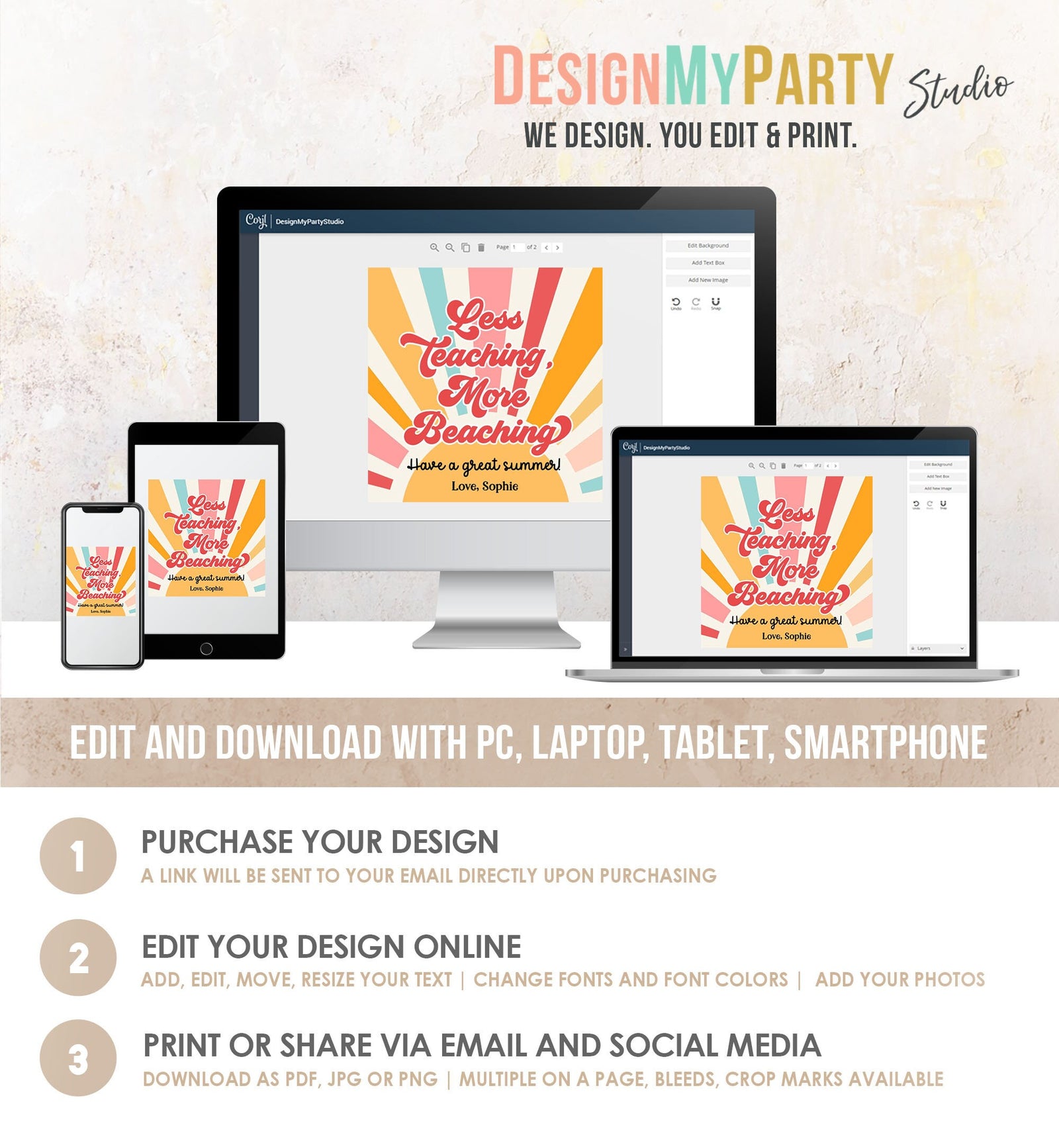 Editable Summer Teacher Appreciation Gift Tag Kids Less Teaching More Beaching Tag End Of School Year Tag Digital Template Printable 0464