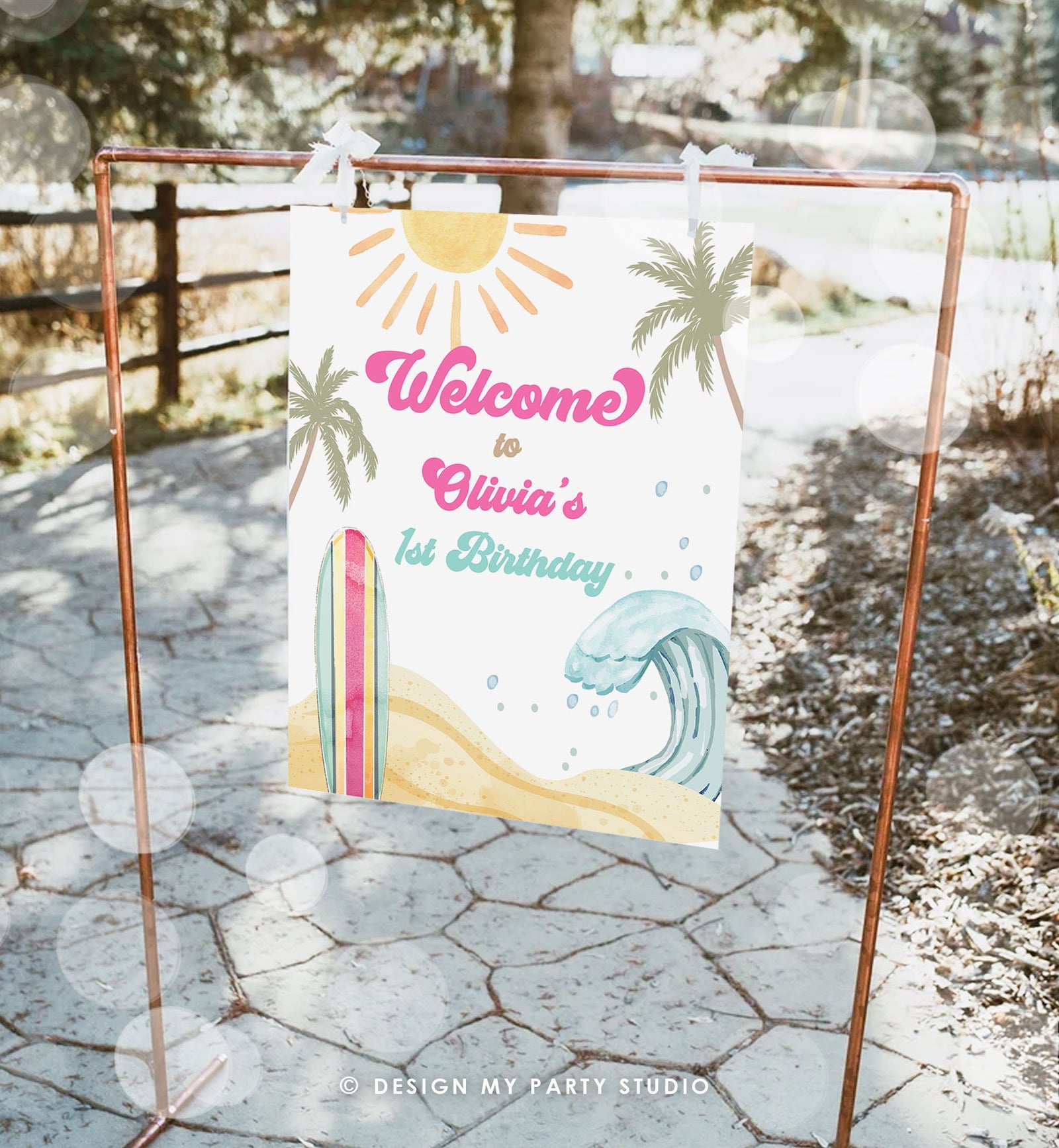 Editable Surf Birthday Welcome Sign Girl The Big One Birthday First Welcome Sign Beach Party Retro Big Wave Digital Template Printable 0433