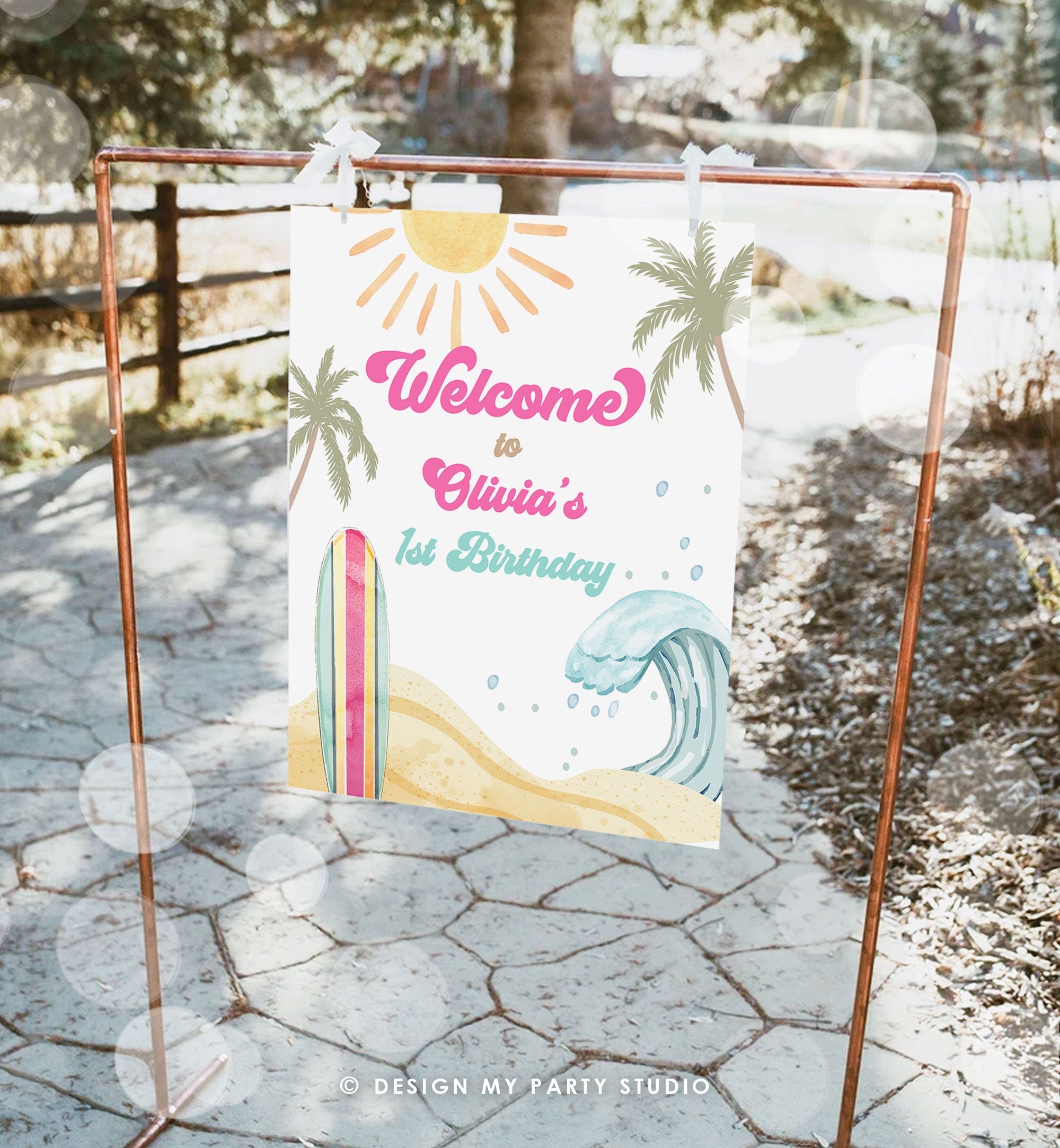 Editable Surf Birthday Welcome Sign Girl The Big One Birthday First Welcome Sign Beach Party Retro Big Wave Digital Template Printable 0433