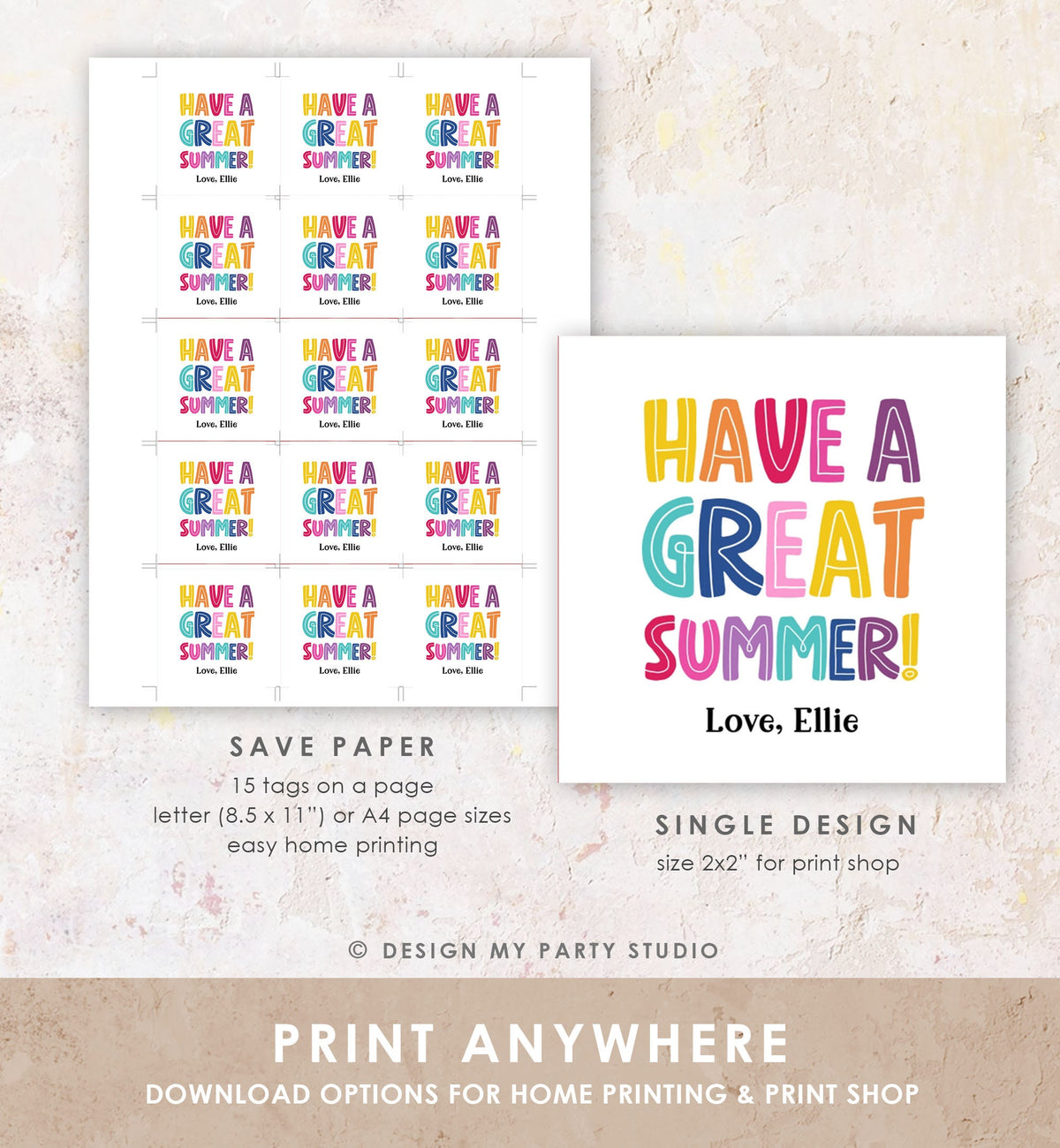 Editable Summer Teacher Thank You Gift Tag Kids Last Day of School Classmate Tag End Of School Year Tag Preschool Template Printable 0464