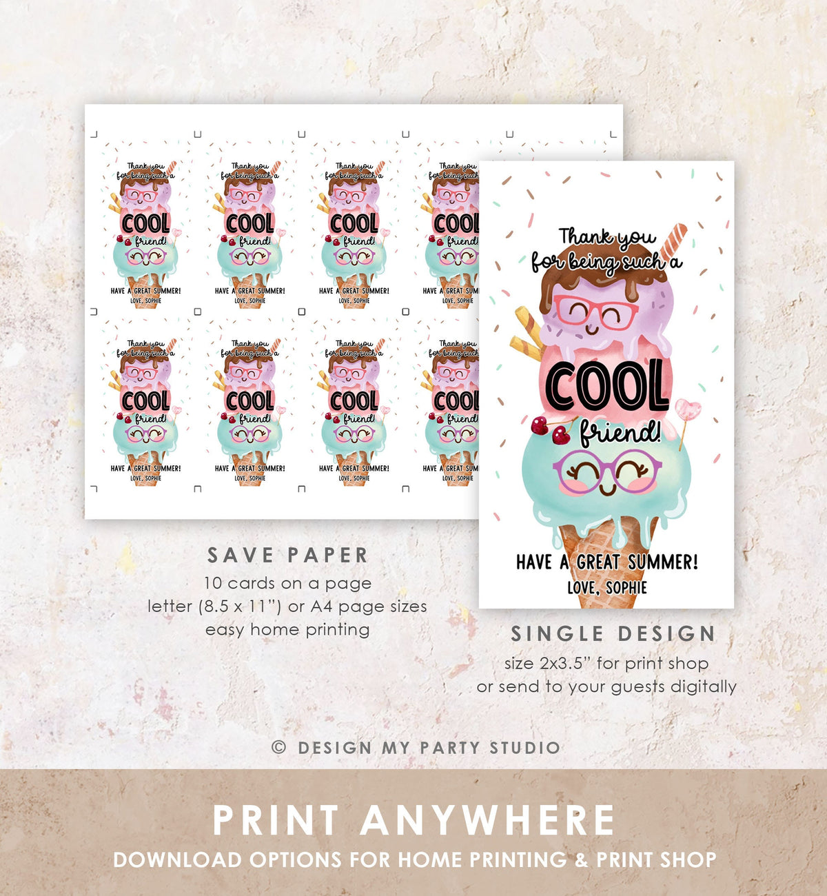 Editable Last Day of School Tag Cool Friend Ice Tag Summer End Of School Year Tag Freeze Cool Treat Summer Digital Template Printable 0464