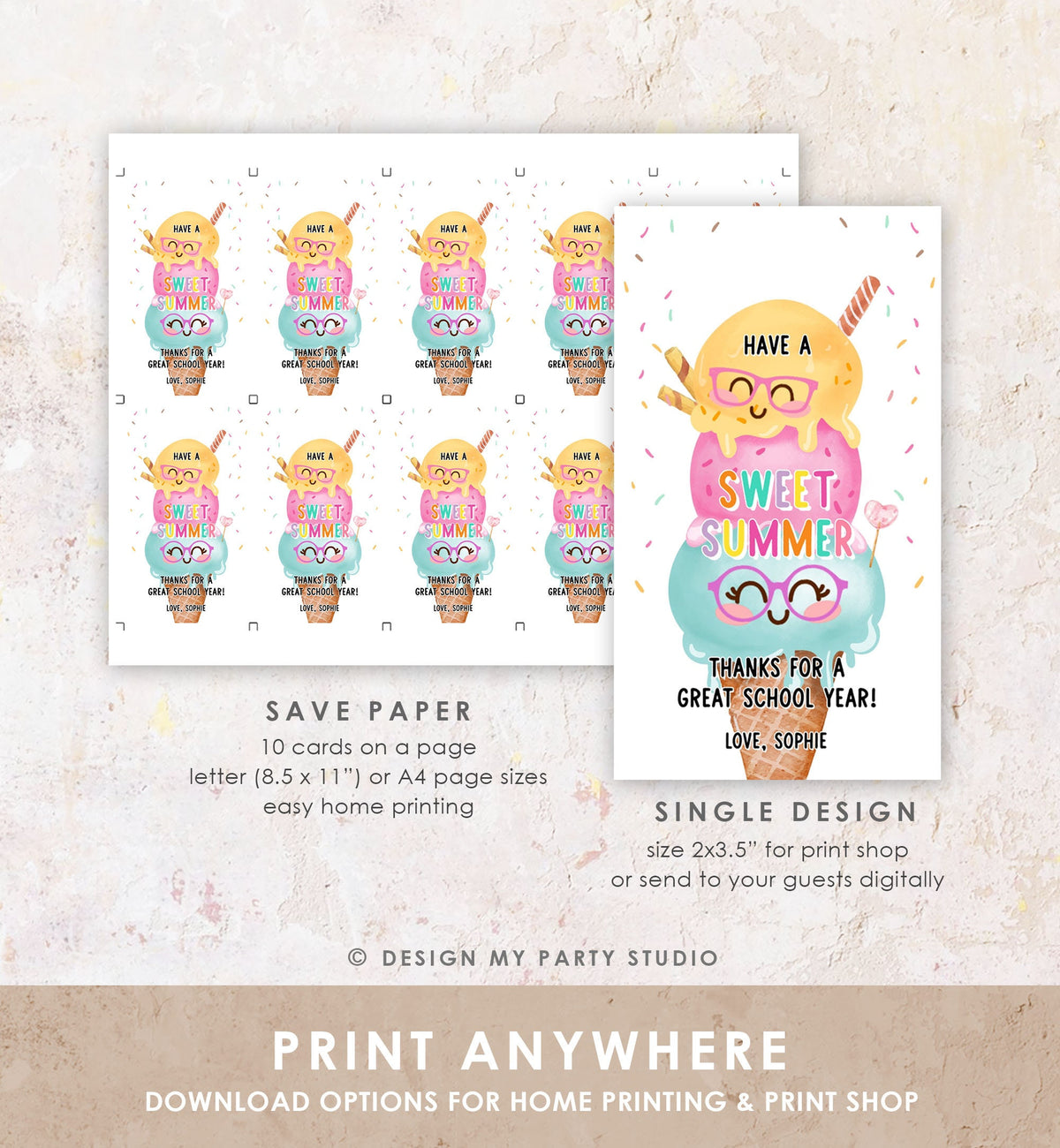 Editable Last Day of School Tag Sweet Summer Teacher Thank You Gift Tag Kids Classmate End Of School Year Preschool Template Printable 0464