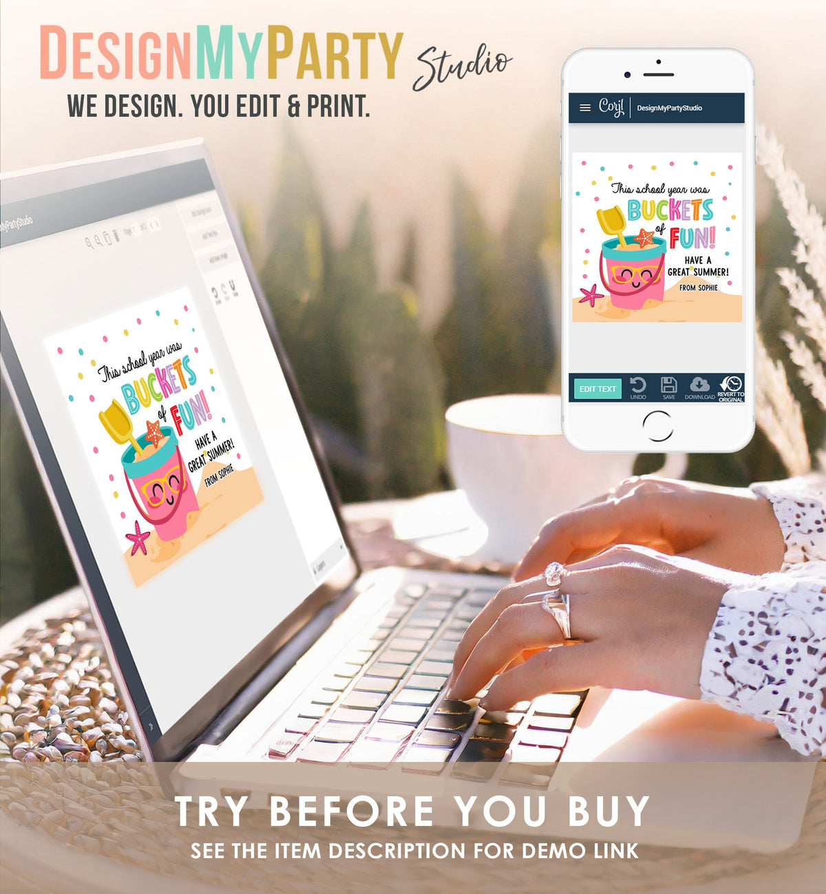 Editable Last Day of School Tag Buckets of Fun Summer End Of Year Tag Classroom Beach Teacher Appreciation Digital Template Printable 0464