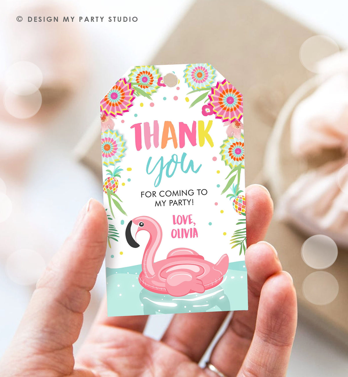 Editable Flamingo Favor Tag Tropical Aloha Luau Party Thank You Tags Birthday Pool Party Pink Gold Label Corjl Template Printable 0240