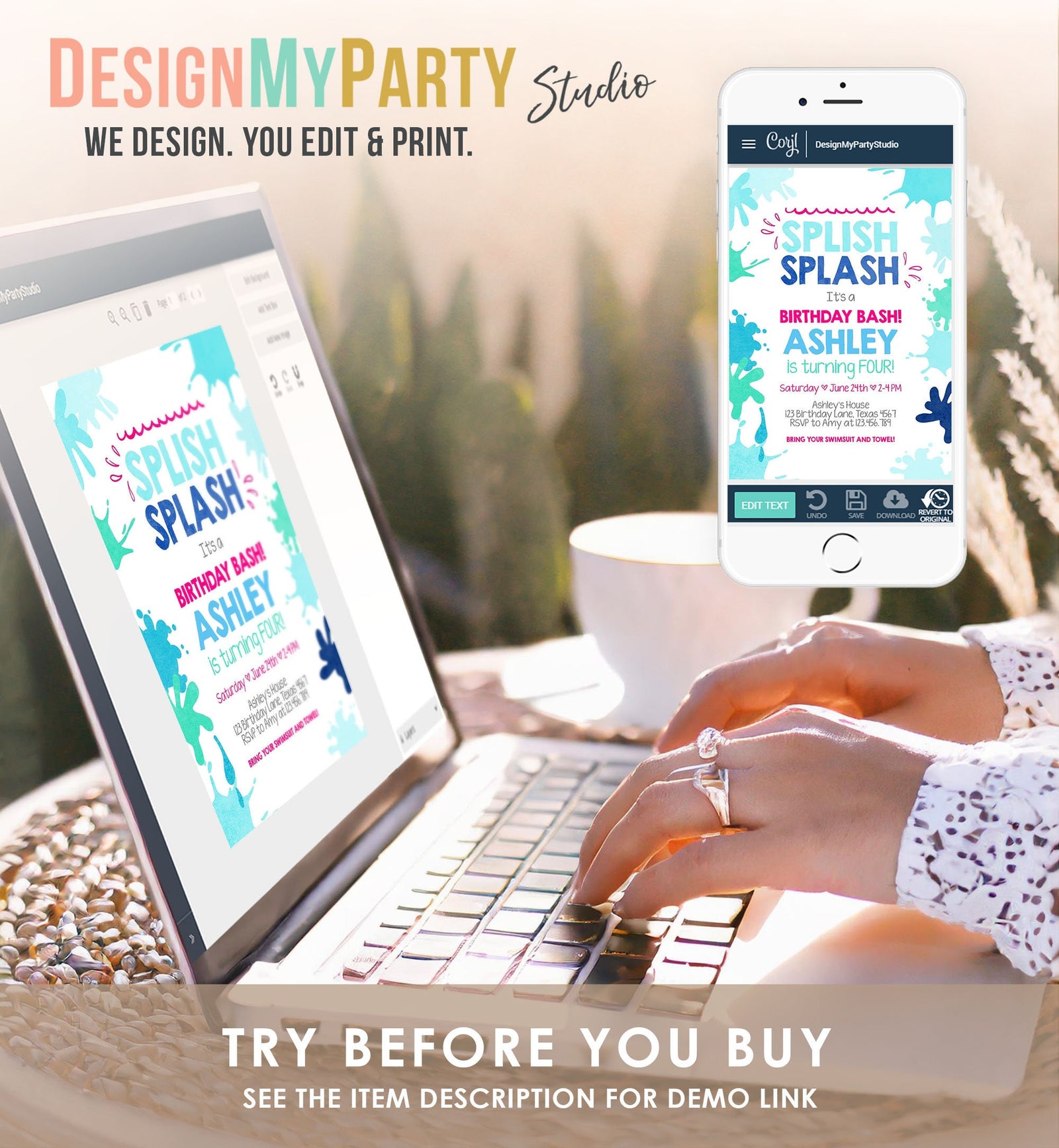 Editable Pool Party Invitation Splish Splash Birthday Invite Pool Party Bash Beach Swimming Summer Download Printable Template Corjl 0237