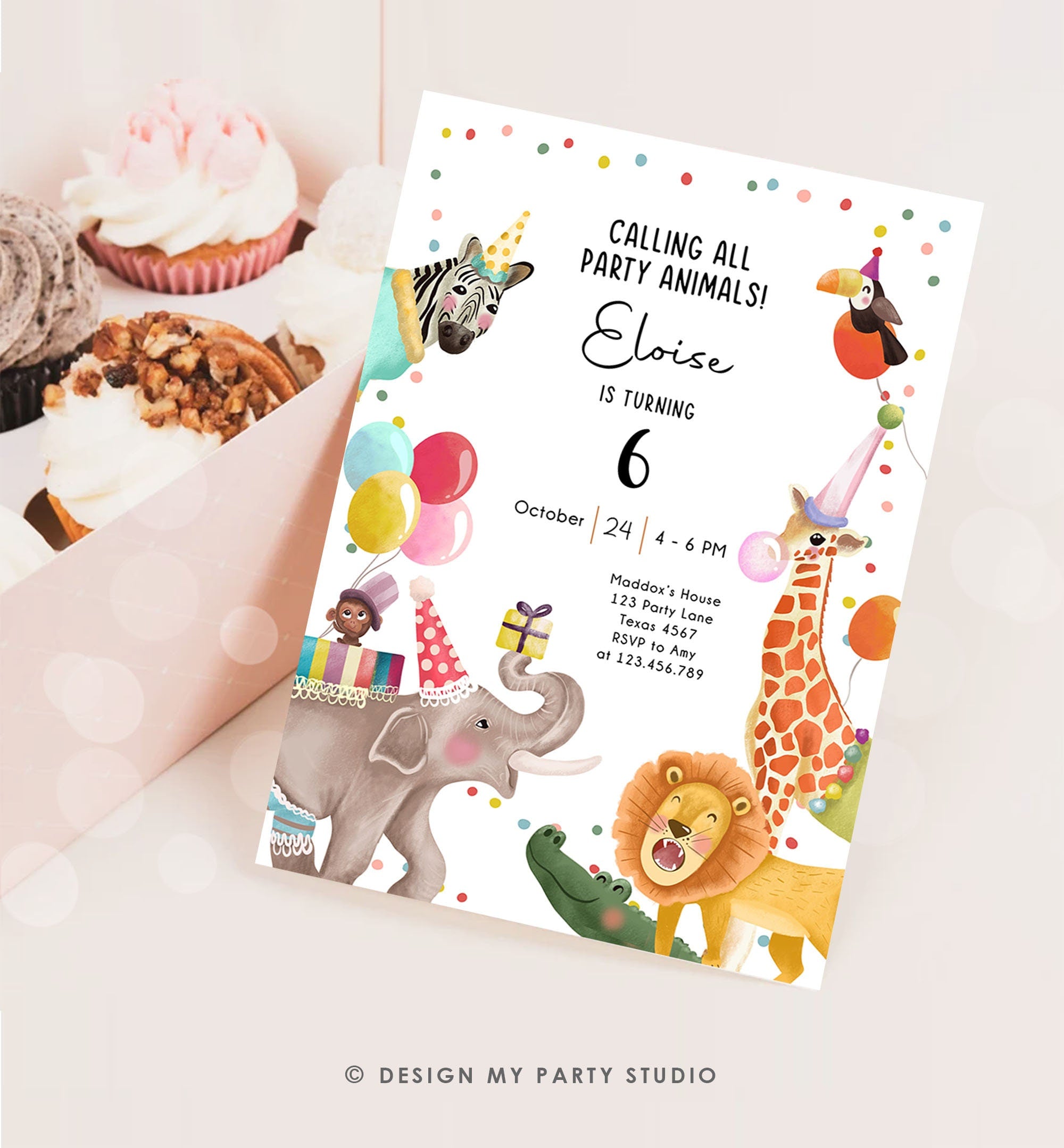 Editable Calling All Party Animals Birthday Invitation Wild One Jungle Zoo Safari Animals Boy Girl Digital Evite Template Printable 0482