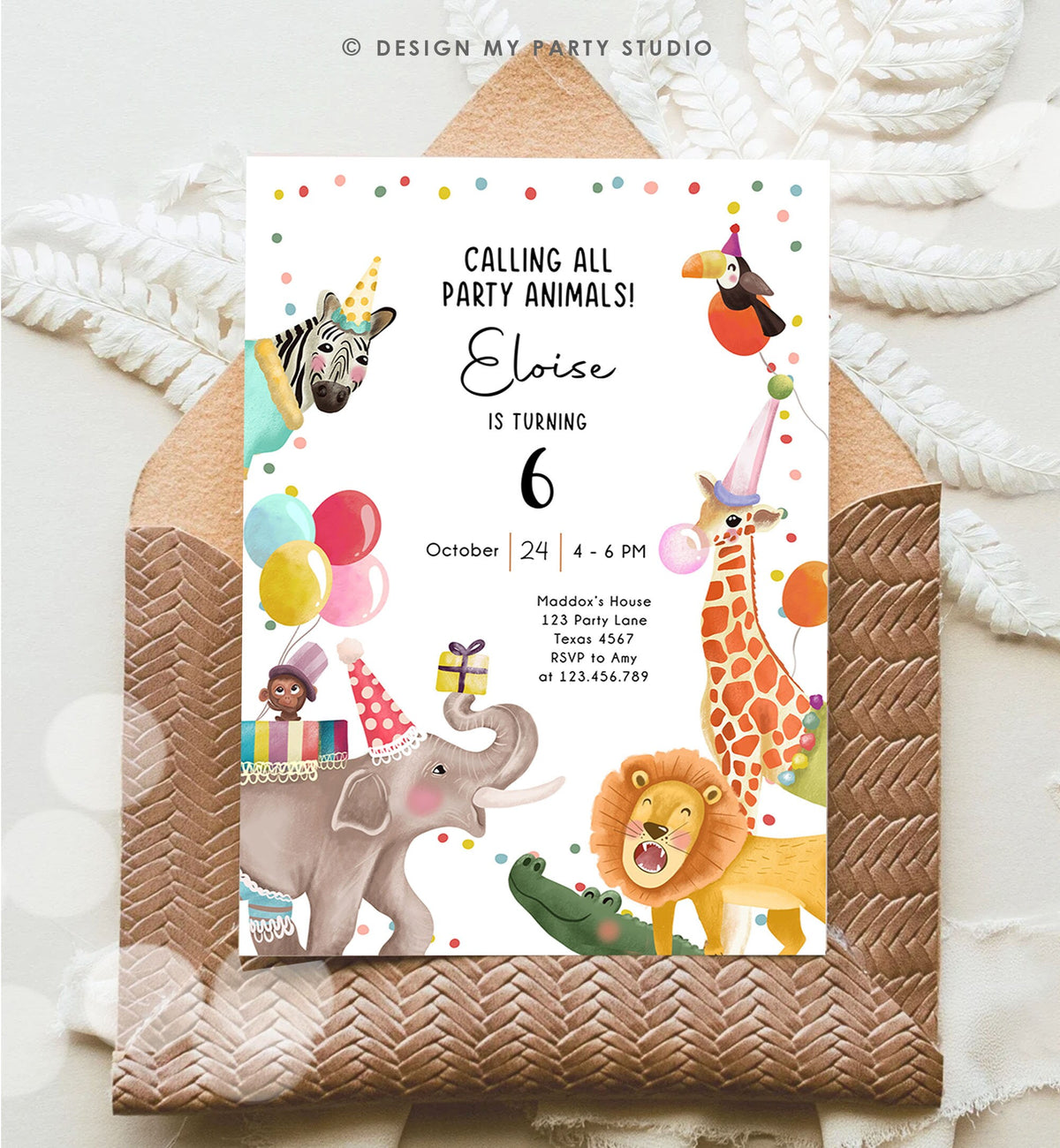 Editable Calling All Party Animals Birthday Invitation Wild One Jungle Zoo Safari Animals Boy Girl Digital Evite Template Printable 0482