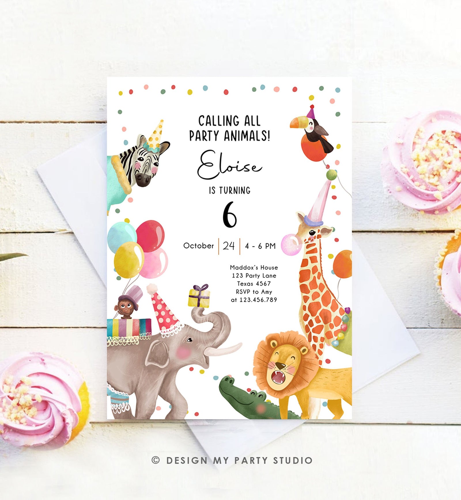 Editable Calling All Party Animals Birthday Invitation Wild One Jungle Zoo Safari Animals Boy Girl Digital Evite Template Printable 0482