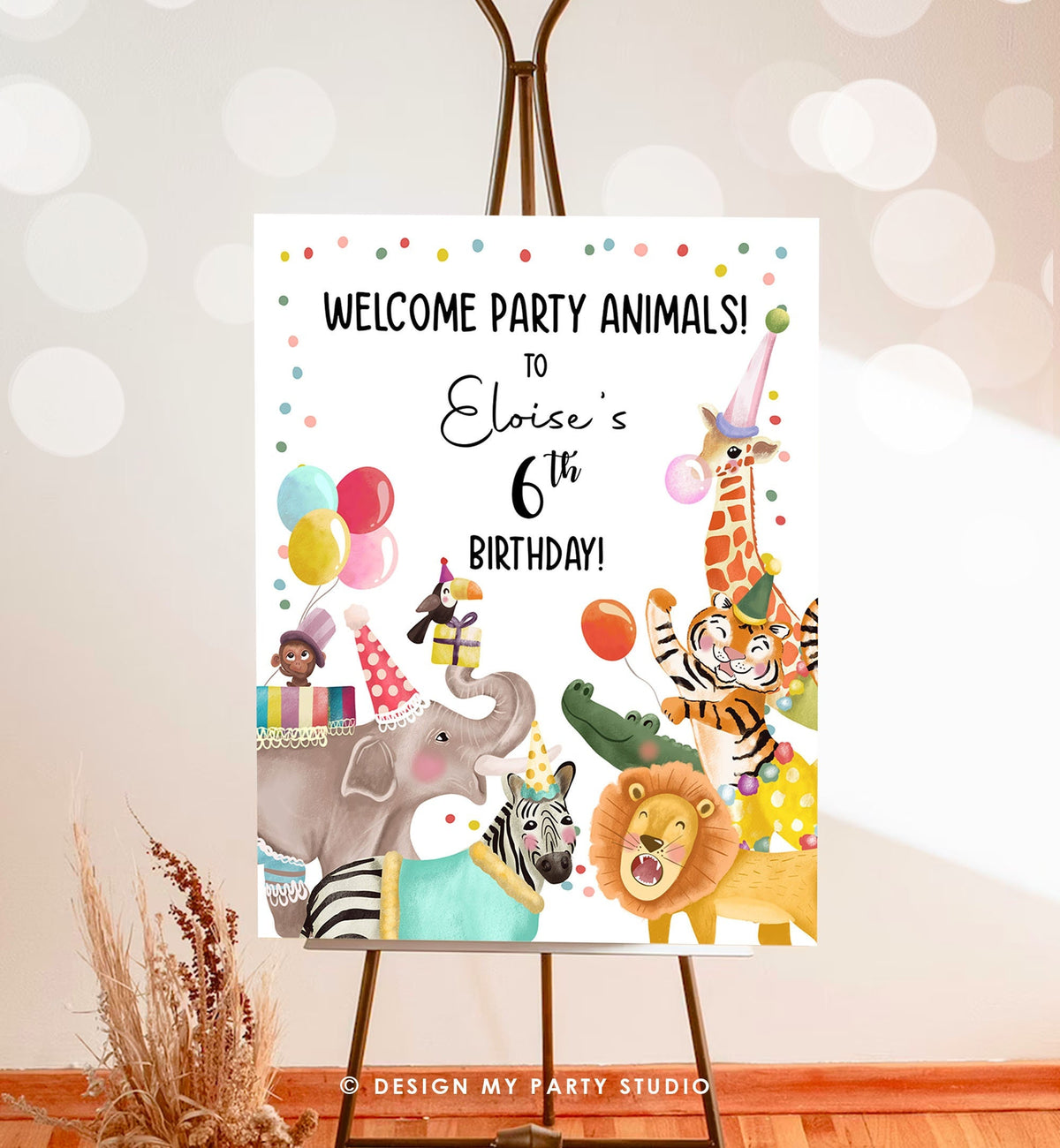 Editable Party Animals Welcome Sign Party Animal Sign Zoo Safari Welcome Jungle Sign Birthday Animals Girl Digital Template Printable 0482