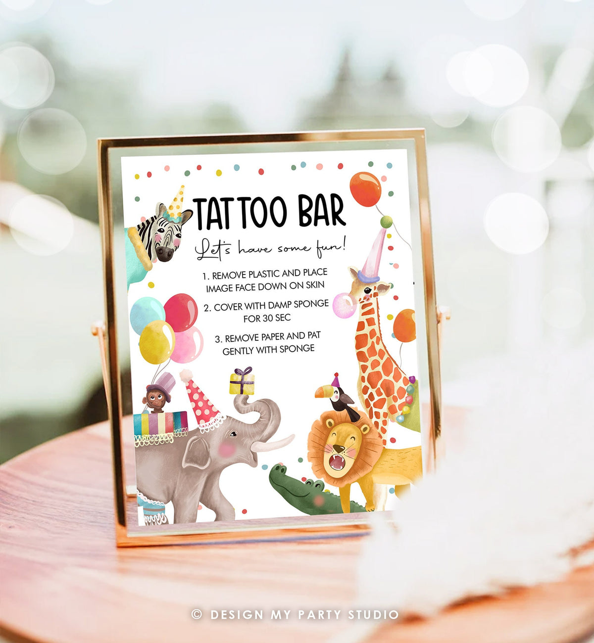 Tattoo Bar Sign Party Animals Birthday Sign Party Animals Decor Safari Birthday Wild One Animals Table Sign Zoo Party Jungle Printable 0482