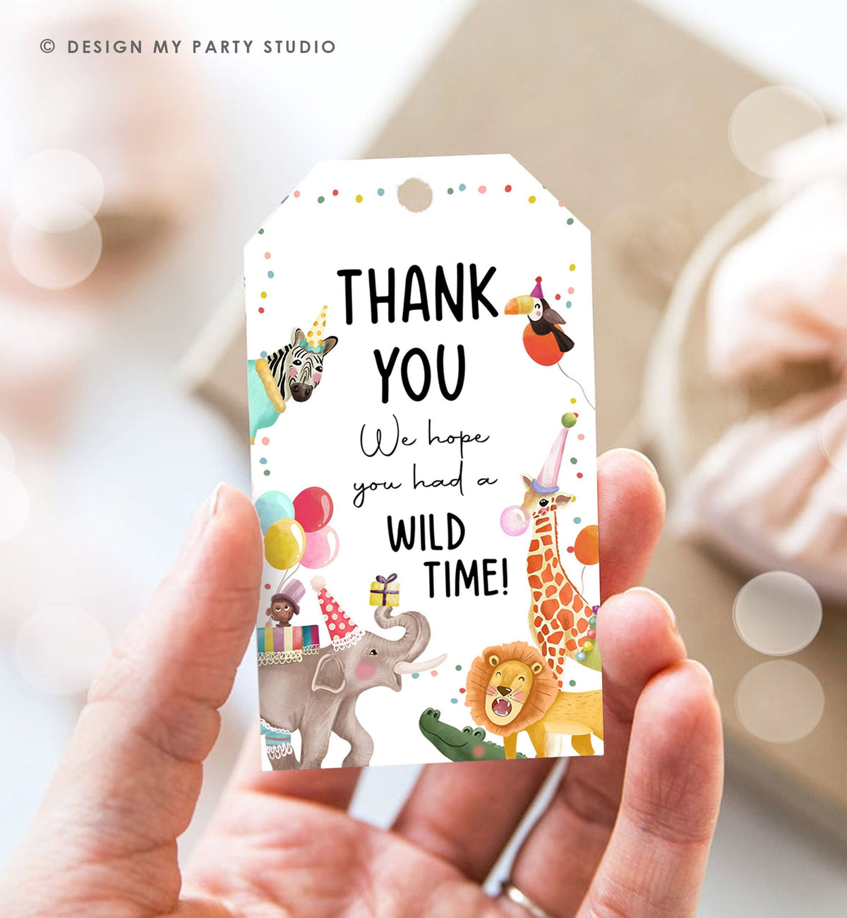 Editable Party Animals Favor Tags Wild One Animals Thank You Tags Safari Zoo Animals Birthday Wild Time Gift Tag Digital Corjl Template 0482