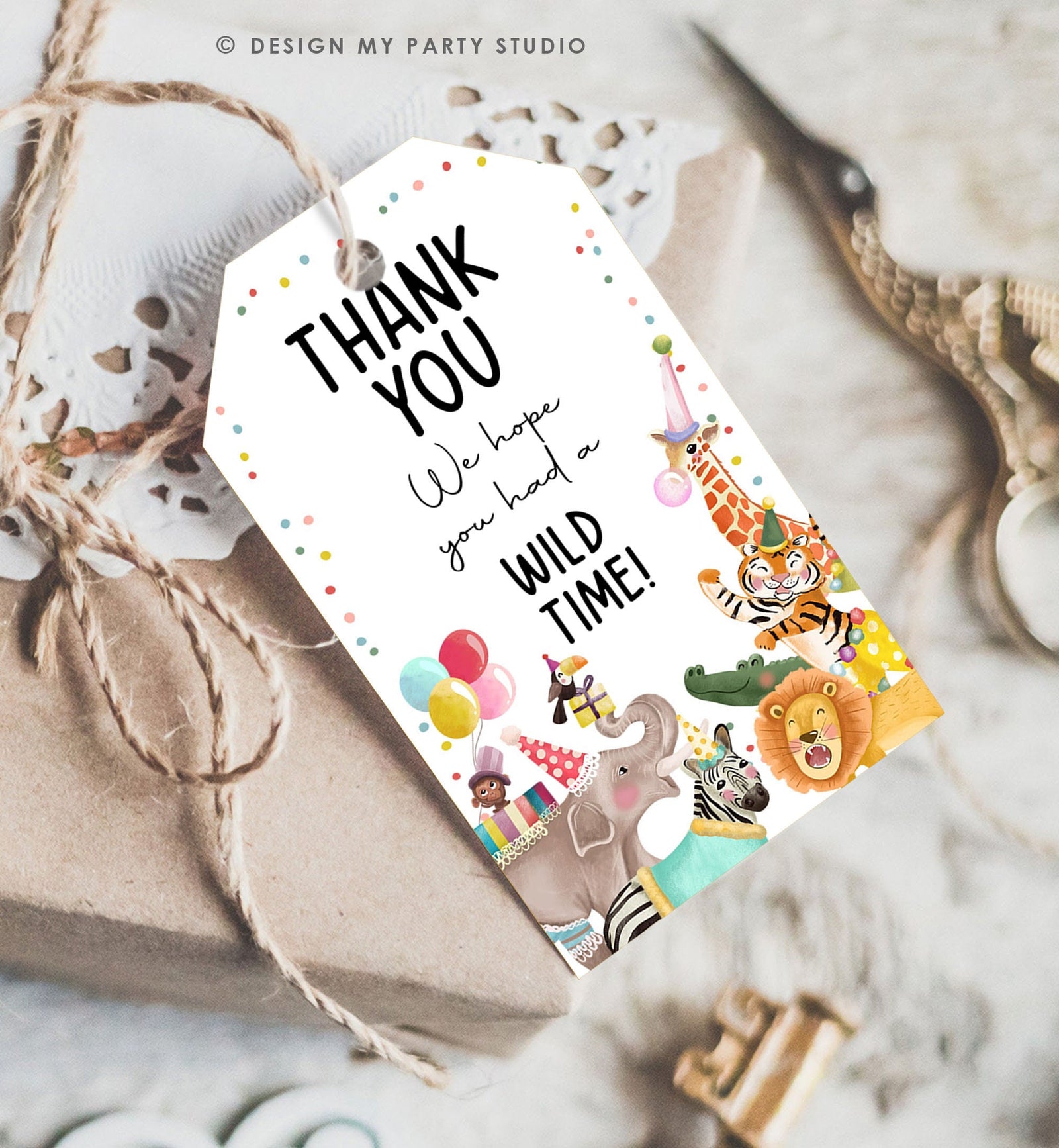 Editable Party Animals Favor Tags Wild One Animals Thank You Tags Safari Zoo Animals Birthday Wild Time Gift Digital Template Printable 0482