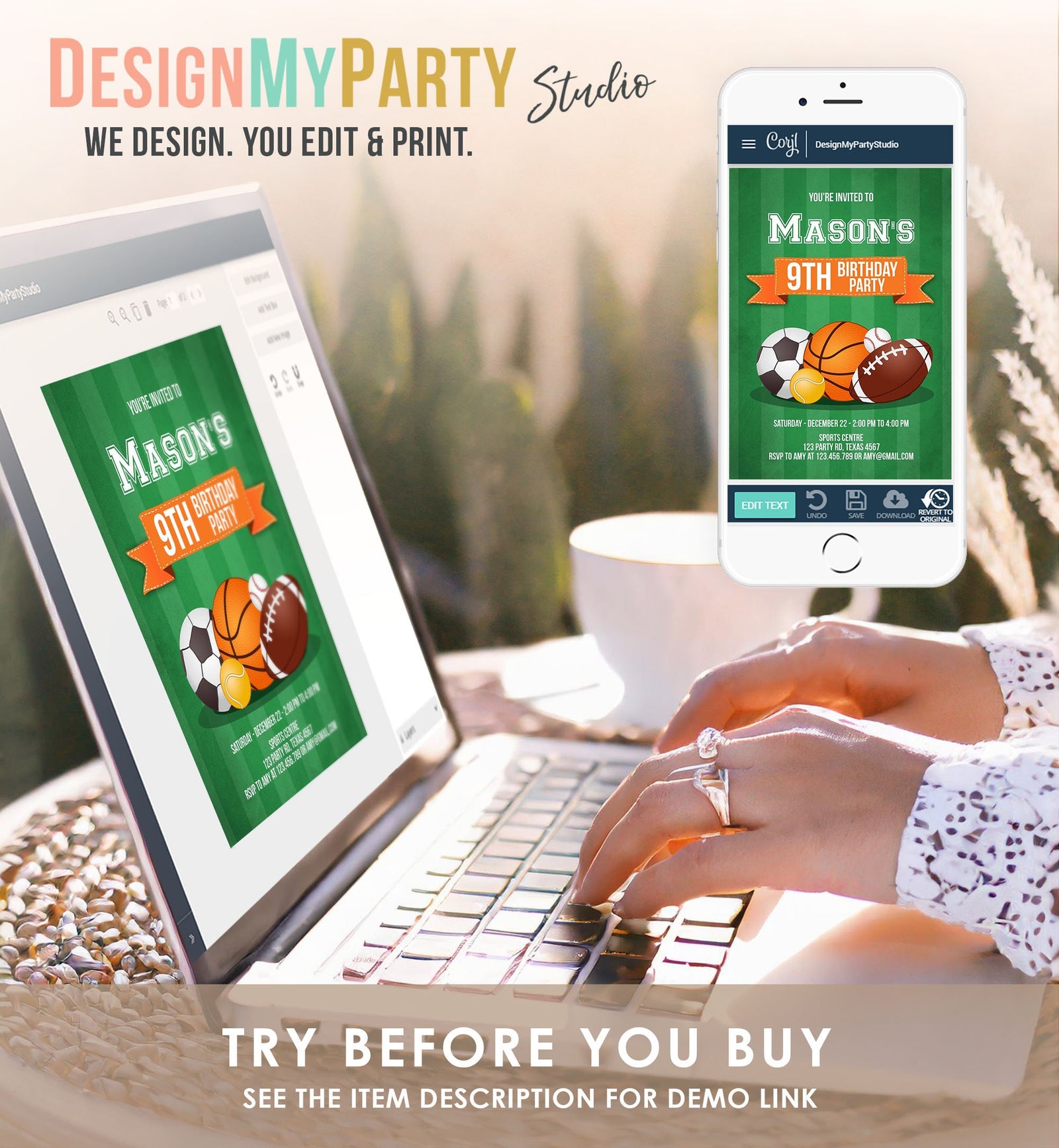 Editable Sports Birthday Invitation Boy Birthday Party Sport Football Baseball Basketball Soccer Tennis Corjl Template Printable 0137