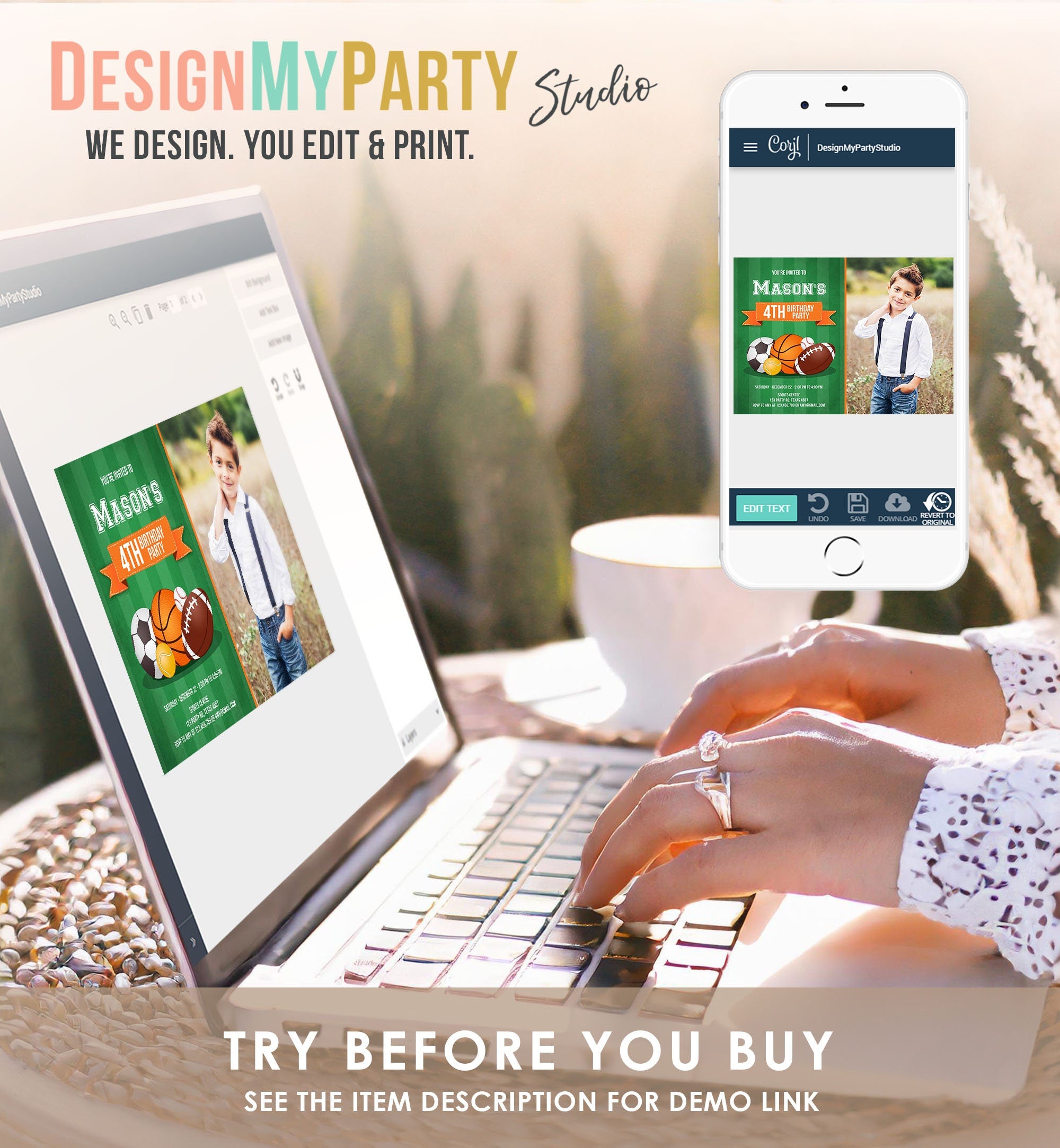 Editable Sports Birthday Invitation Boy Birthday Party Sport Football Baseball Basketball Soccer Tennis Corjl Template Printable 0137