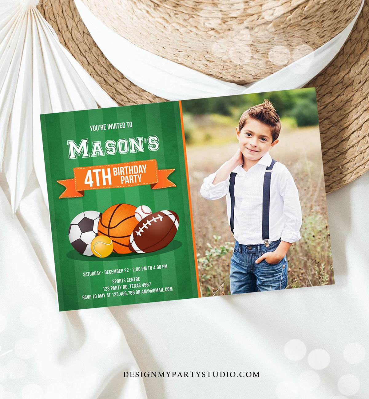 Editable Sports Birthday Invitation Boy Birthday Party Sport Football Baseball Basketball Soccer Tennis Corjl Template Printable 0137