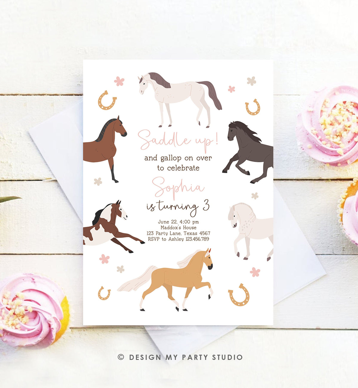 Editable Horse Birthday Invitation Girl Saddle Up Cowgirl Horse Party Horse Invite Pink Pony Floral Download Printable Template Evite 0513