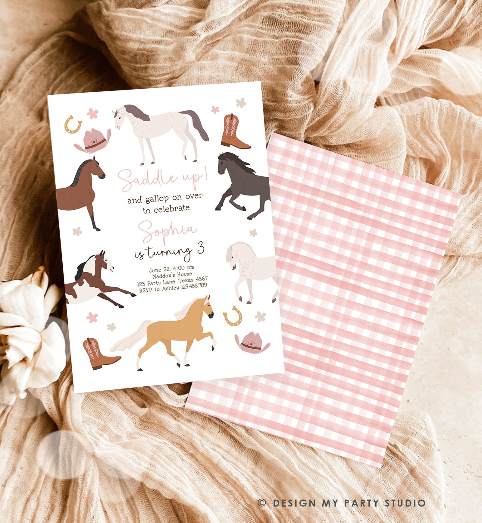Editable Horse Birthday Invitation Girl Saddle Up Cowgirl Horse Party Horse Invite Pink Pony Floral Digital Download Template Printable 0513