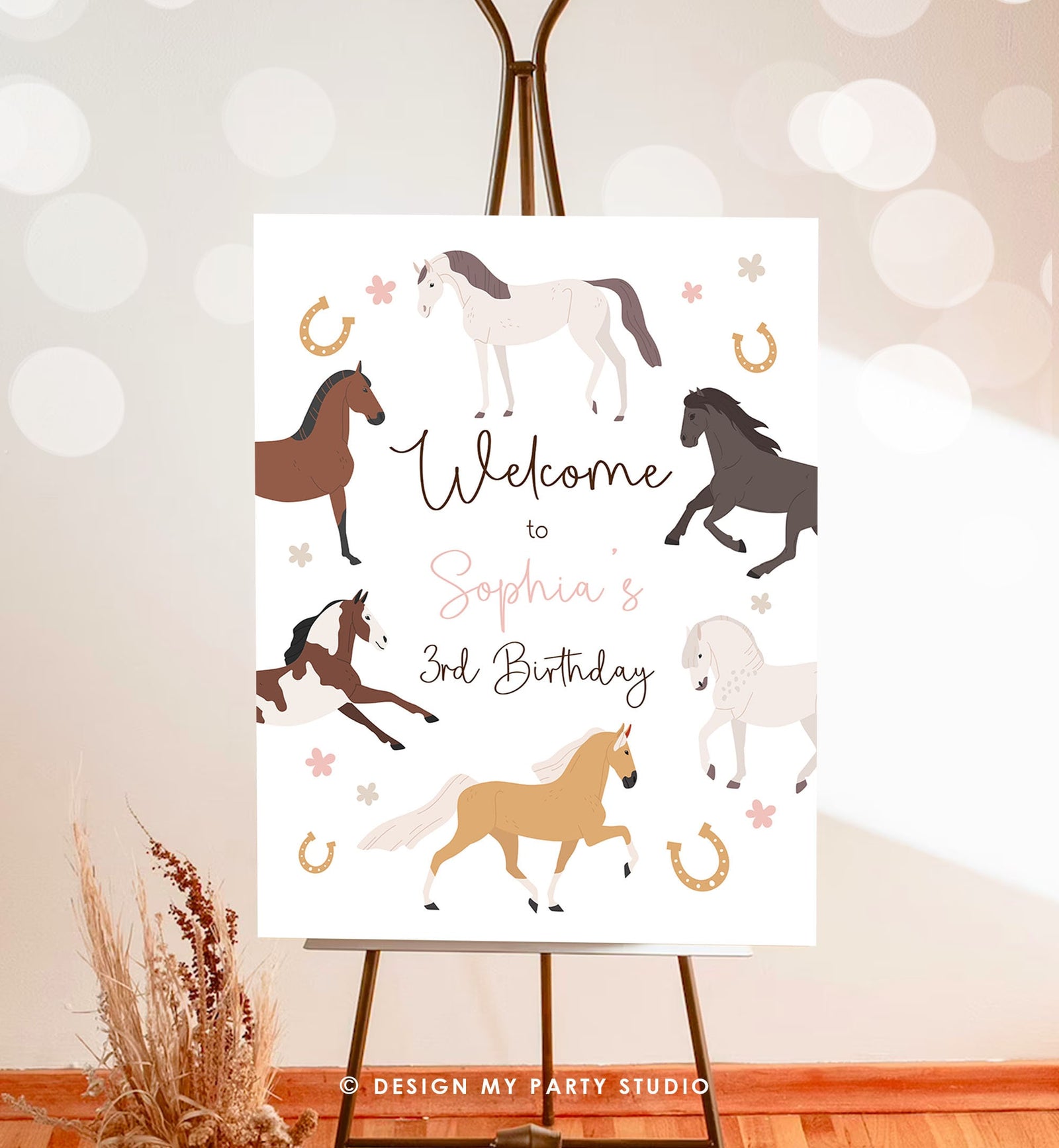 Editable Horse Birthday Welcome Sign Pony Birthday Welcome Sign Cowgirl Party Floral Girl Horse Party Download Template Corjl PRINTABLE 0513