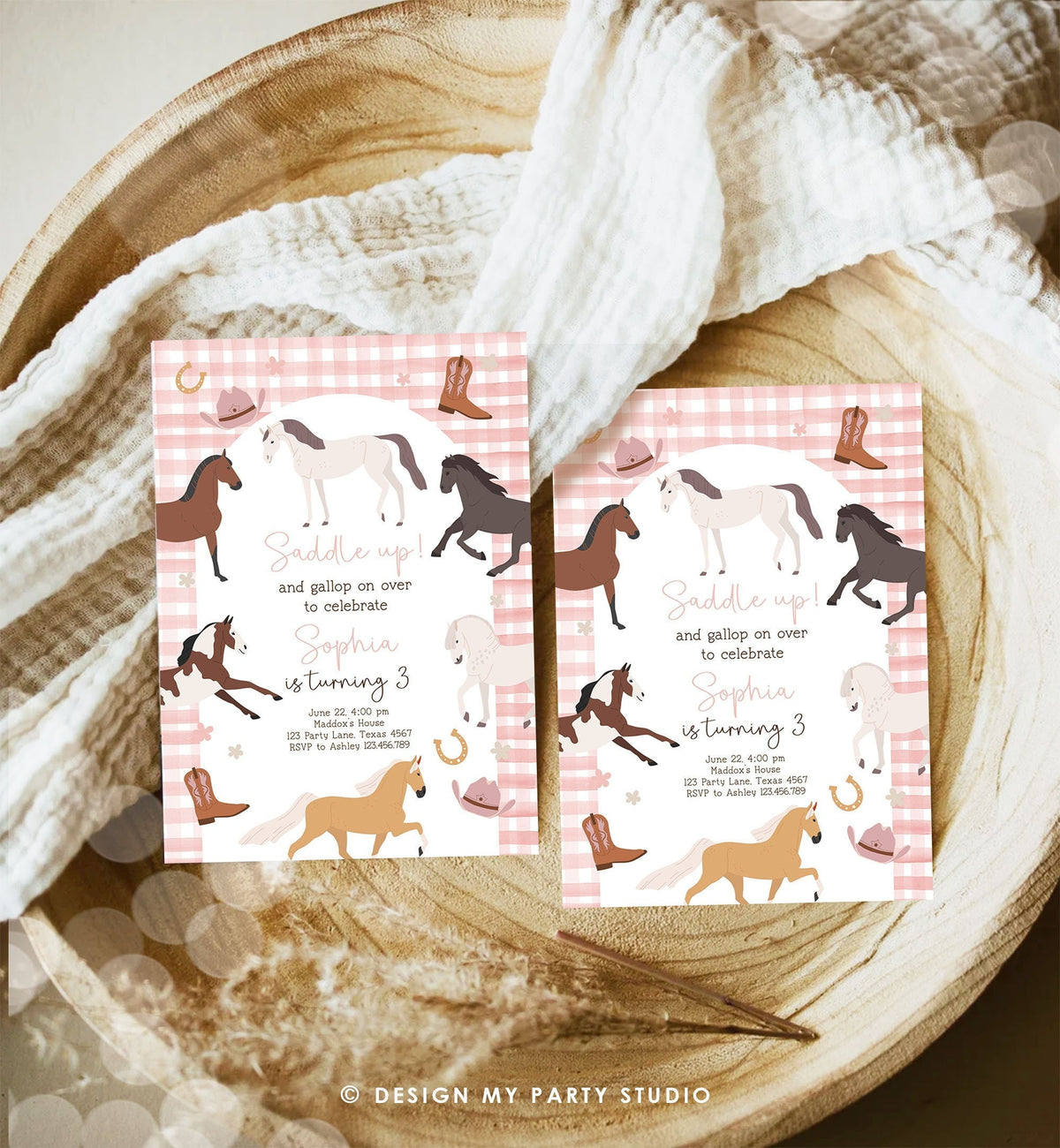 Editable Horse Birthday Invitation Girl Saddle Up Cowgirl Horse Party Horse Invite Pink Pony Floral Download Printable Template Corjl 0513