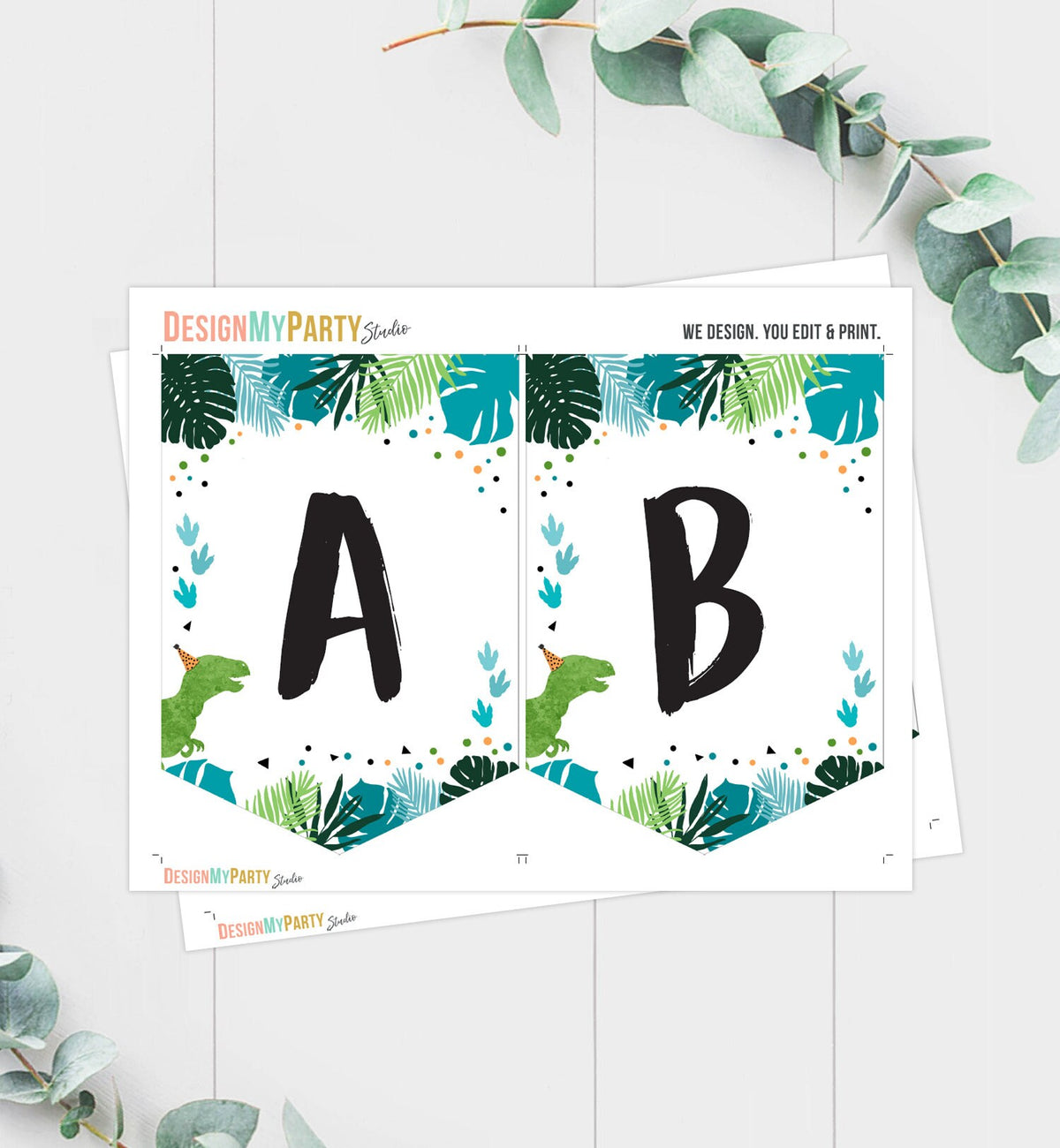 Dinosaur Birthday Banner A-Z Alphabet Numbers Banner First Happy Birthday Banner Boy T-Rex Green Prehistoric Decor Digital Printable 0389