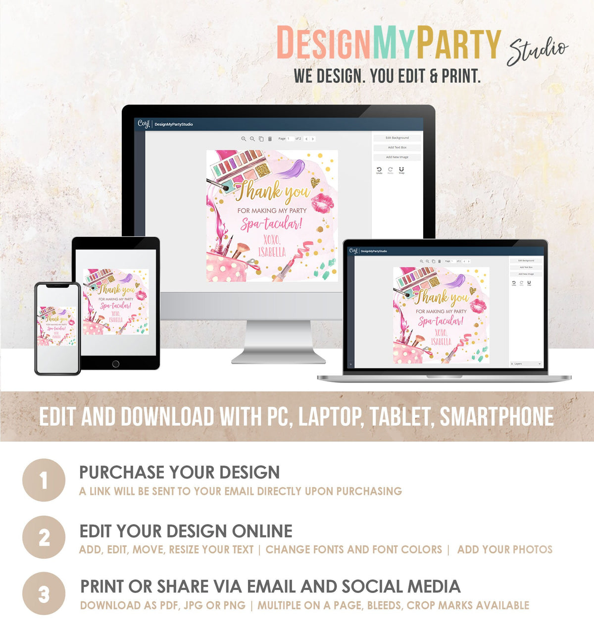 Editable Spa Party Favor Tags Glamour Party Thank You Tags Spa Birthday Girl Make up Party Glam Pink Gift Tag Digital Corjl Template 0420