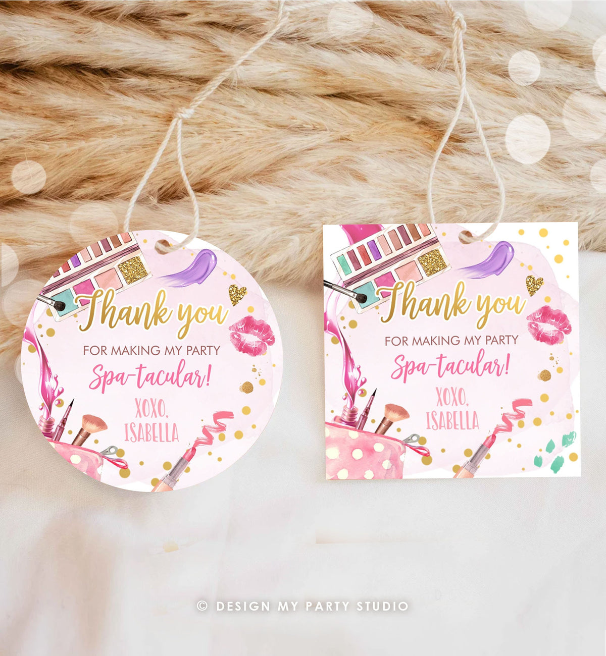 Editable Spa Party Favor Tags Glamour Party Thank You Tags Spa Birthday Girl Make up Party Glam Pink Gift Tag Digital Corjl Template 0420