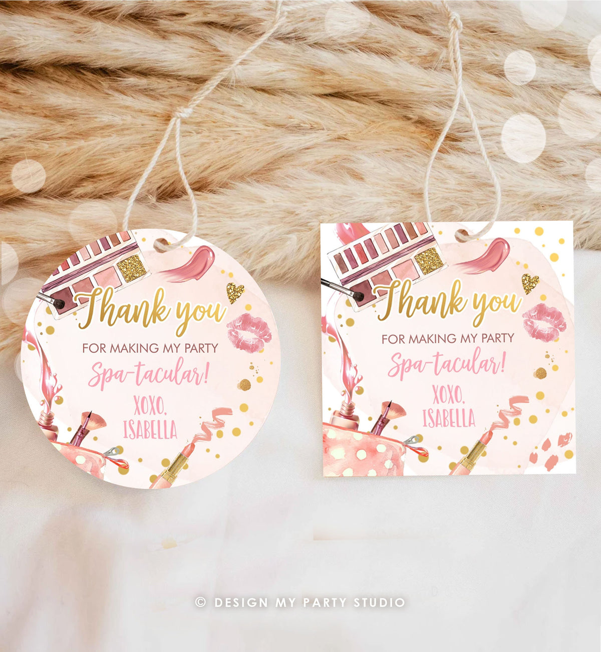 Editable Spa Party Favor Tags Glamour Party Thank You Tags Spa Birthday Girl Make up Party Glam Pink Gift Tag Digital Corjl Template 0420