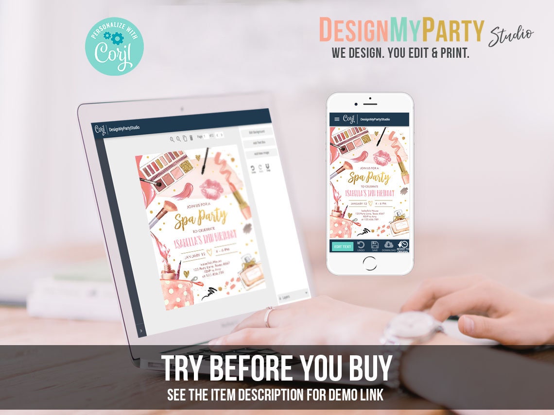 Spa Party Birthday Invitation Bundle Glitters and Glamour Make Up Fashion Birthday Party Girl Kit Package Digital Template Printable 0420