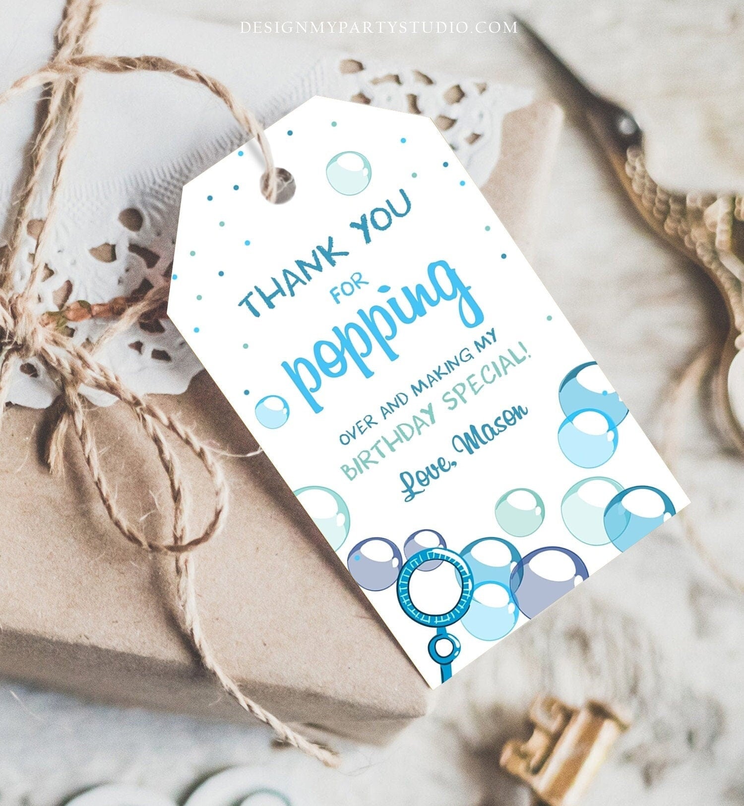 Editable Bubble Favor Tag Boy Bubble Birthday Thank You Tag Popping Over Labels Bubbles Gift Tag Blue Digital Template Printable 0035