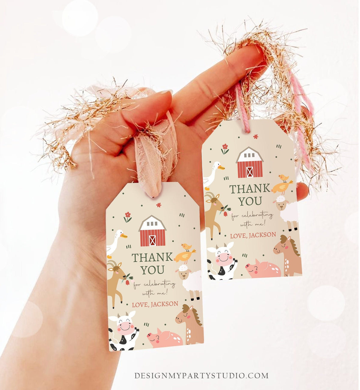 Editable Farm Favor Tags Tags Boy Farm Birthday Thank you tags Barnyard Gift Tags Boy Birthday Old McDonald Template PRINTABLE Corjl 0436