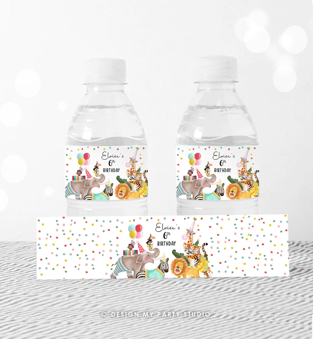 Editable Water Bottle Labels Party Animals Birthday Wild One Birthday Decor Safari Animals Bottle Wrapper Digital Template Printable 0482