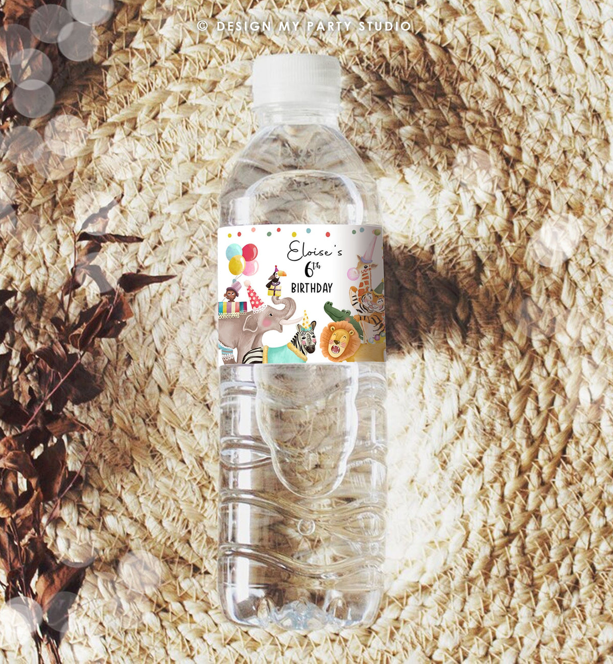 Editable Water Bottle Labels Party Animals Birthday Wild One Birthday Decor Safari Animals Bottle Wrapper Digital Template Printable 0482