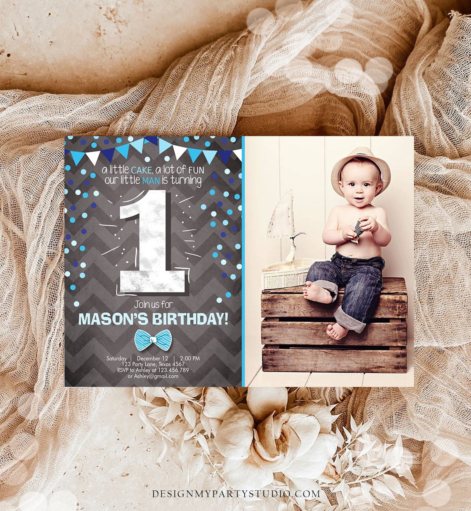 Editable First Birthday Invitation Boy One Navy Blue Chalk Confetti Boy 1st Birthday Download Printable Invitation Template Digital 0071