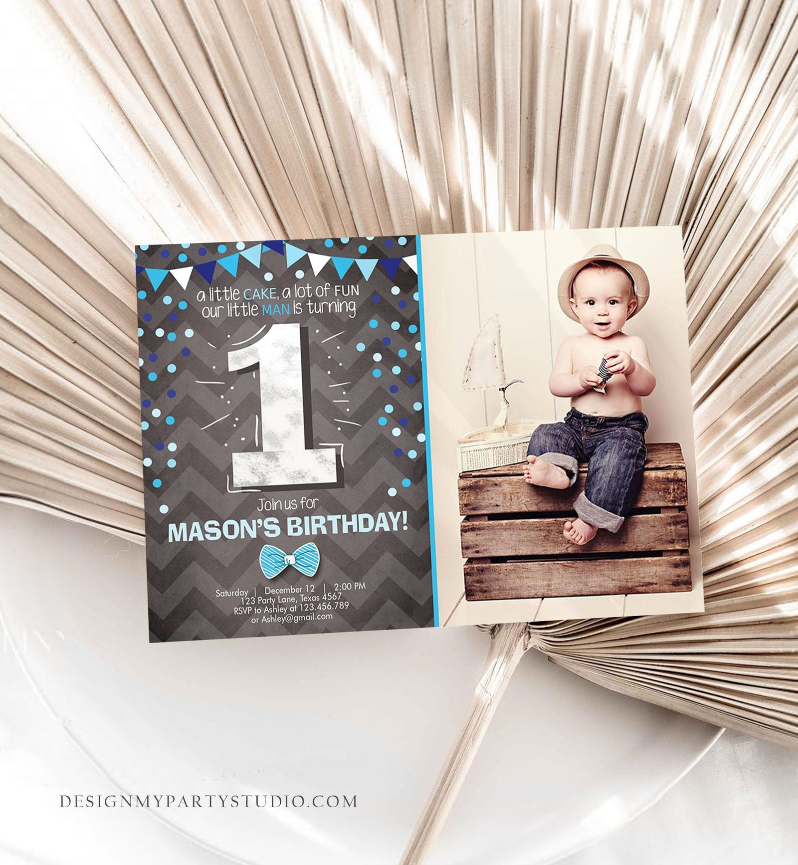 Editable First Birthday Invitation Boy One Navy Blue Chalk Confetti Boy 1st Birthday Download Printable Invitation Template Digital 0071