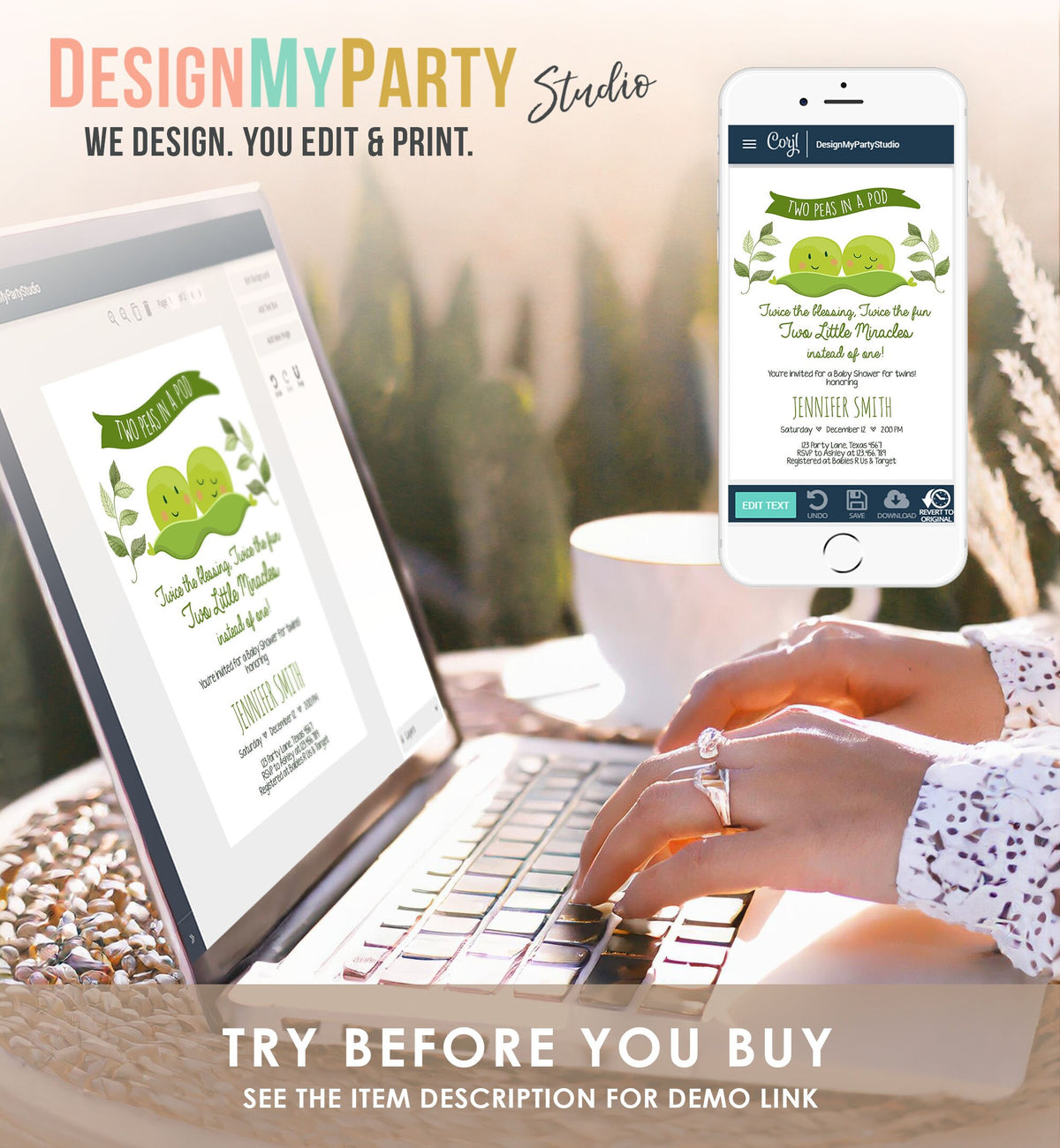 Editable Twin Baby Shower Invitation Two Peas In a Pod Baby Shower Green Neutral Invitation Sweet Pea Template Download Digital Evite 0020