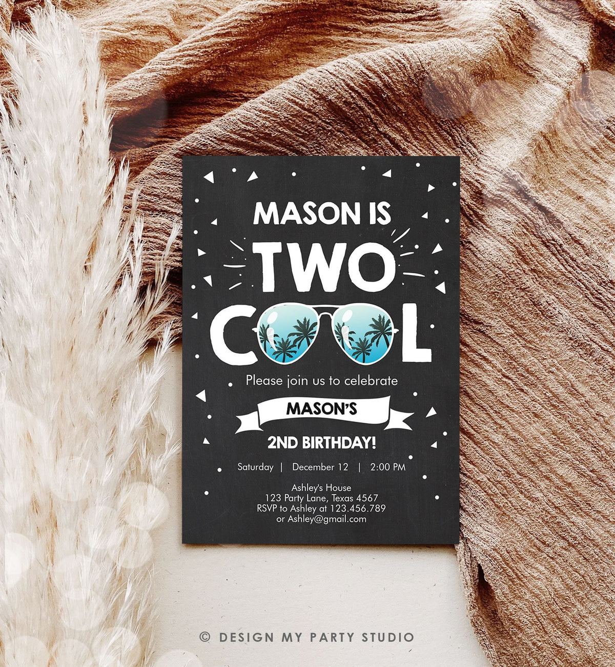 Editable Two Cool Birthday Invitation Boy Second Birthday Party 2nd I&#39;m this Many Two Cool Digital Download Evite Template Printable 0136