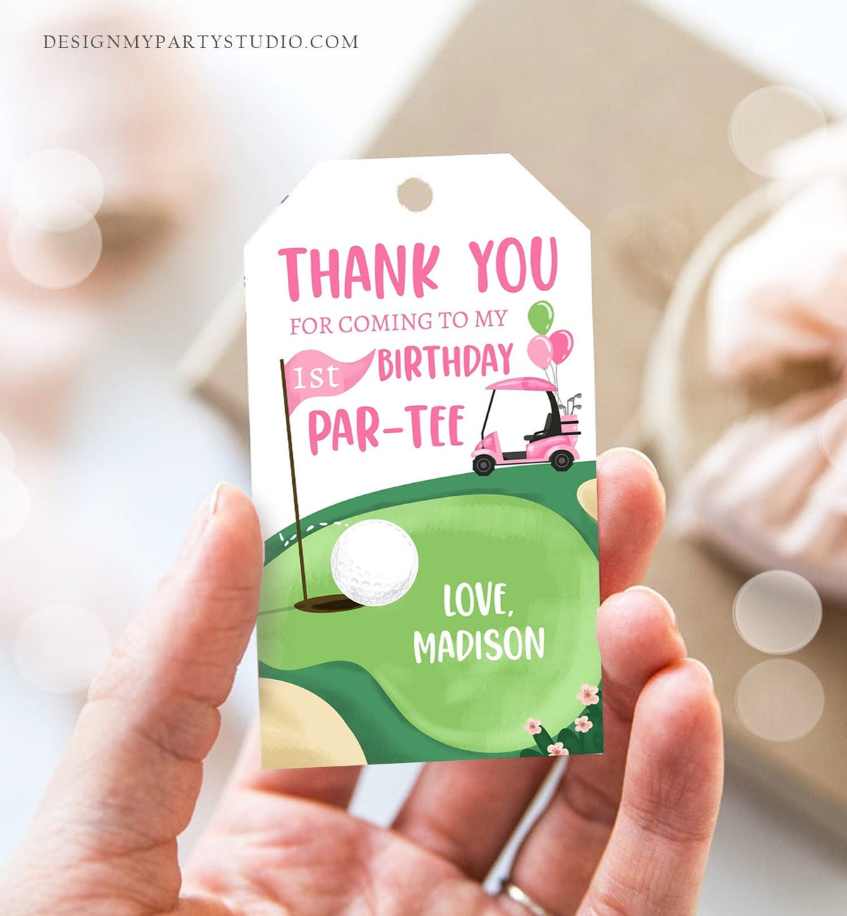 Editable Girl Golf Favor Tags Golf Thank You Par-tee Tags Golfing Birthday Hole in One 1st Birthday Gift Tag Download Corjl Template 0405