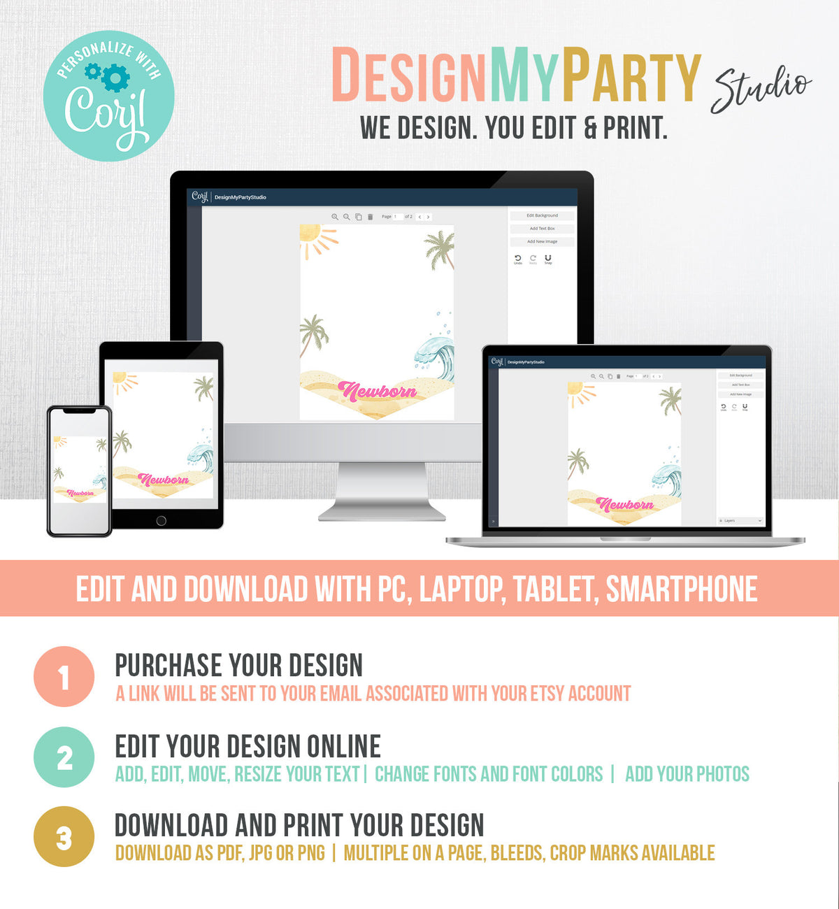 Editable Surf First Birthday Banner Monthly Photo Banner Girl Big One Surfs Party Surfboard Retro Beach 1st Digital Template Printable 0433