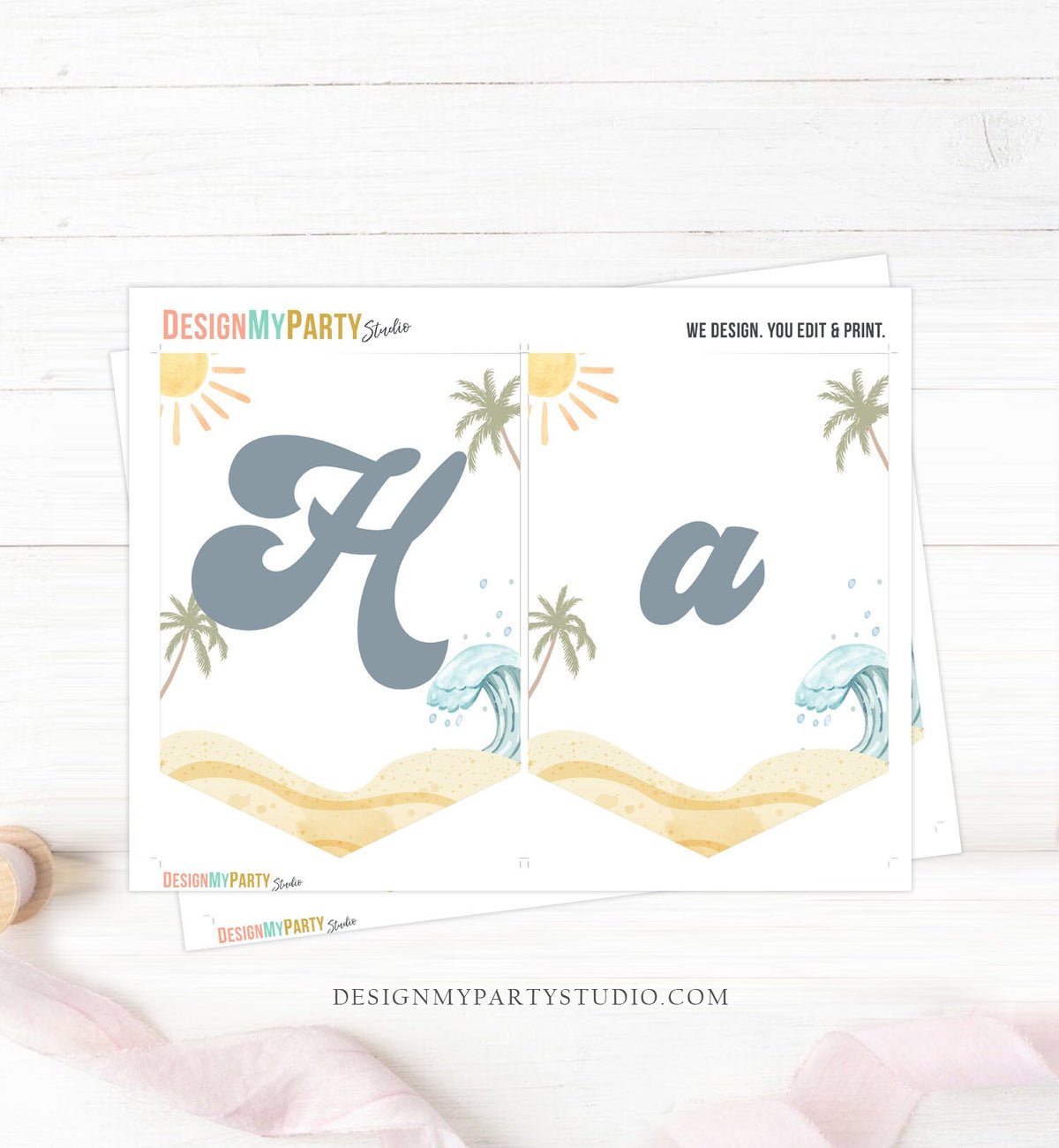 Surf Happy Birthday Banner Surfing Birthday Banner The Big One Surfboard Retro Beach Decor 1st Boy Digital Download Printable 0433