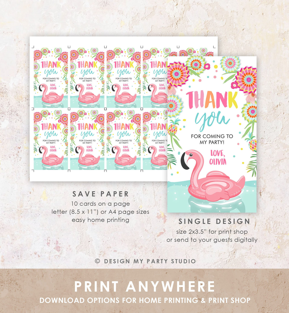 Editable Flamingo Favor Tag Tropical Aloha Luau Party Thank You Tags Birthday Pool Party Pink Gold Label Corjl Template Printable 0240