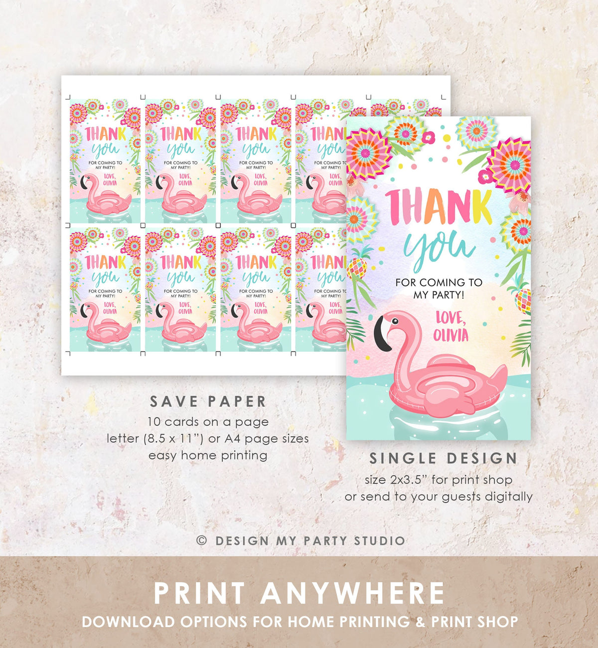 Editable Flamingo Favor Tag Tropical Aloha Luau Party Thank You Tags Birthday Pool Party Pink Gold Label Corjl Template Printable 0240