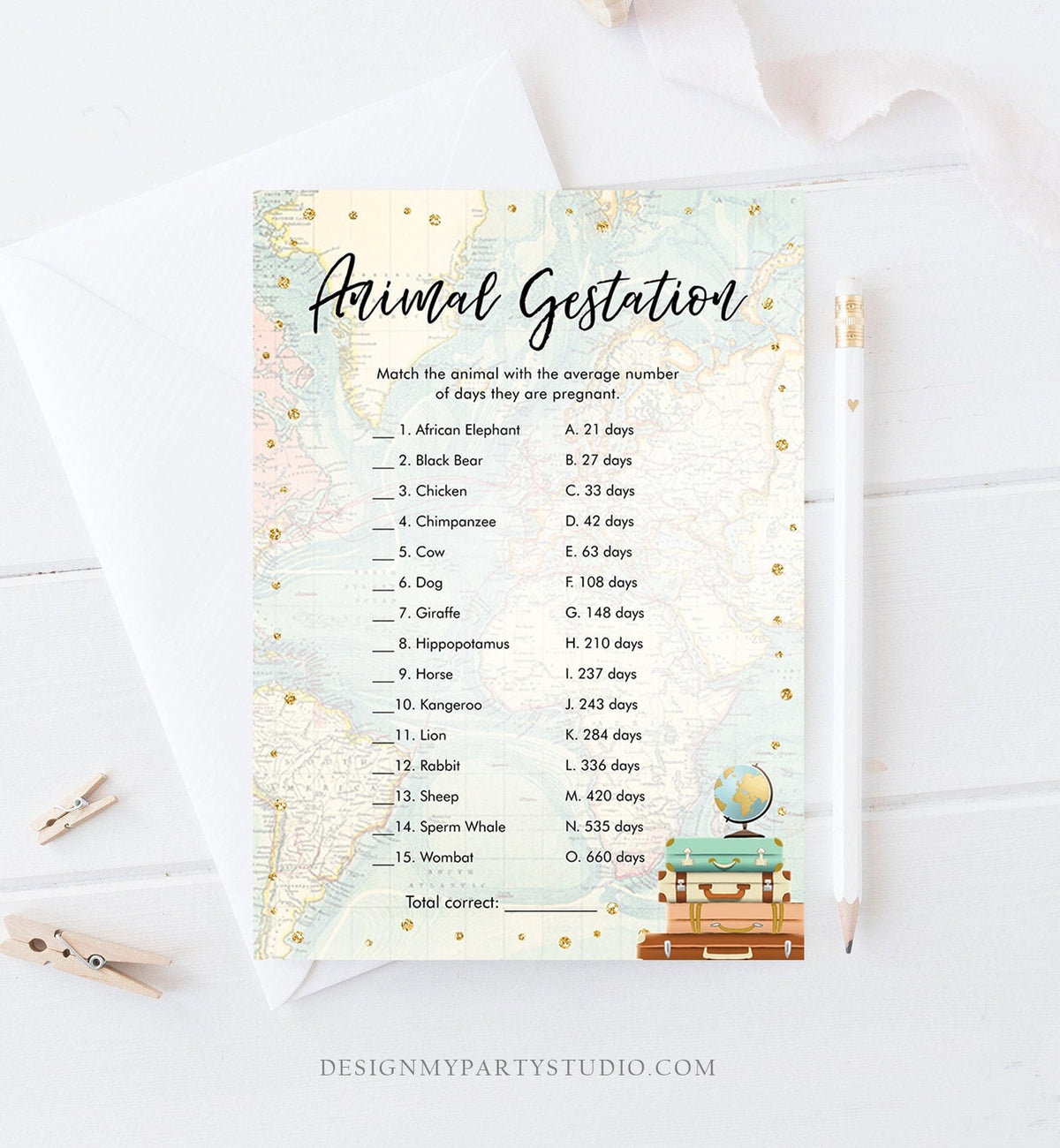 Editable Animal Gestation Baby Shower Game Card Travel Adventure Journey Animal Pregnancy Activity Digital Download Template Printable 0263
