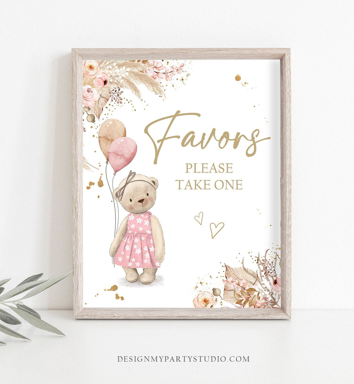 Favors Sign Boho Teddy Bear Baby Shower Sign Boho Baby Shower Favors Table Sign Treats Table Pampas Grass Decor Favors Gifts Printable 0421