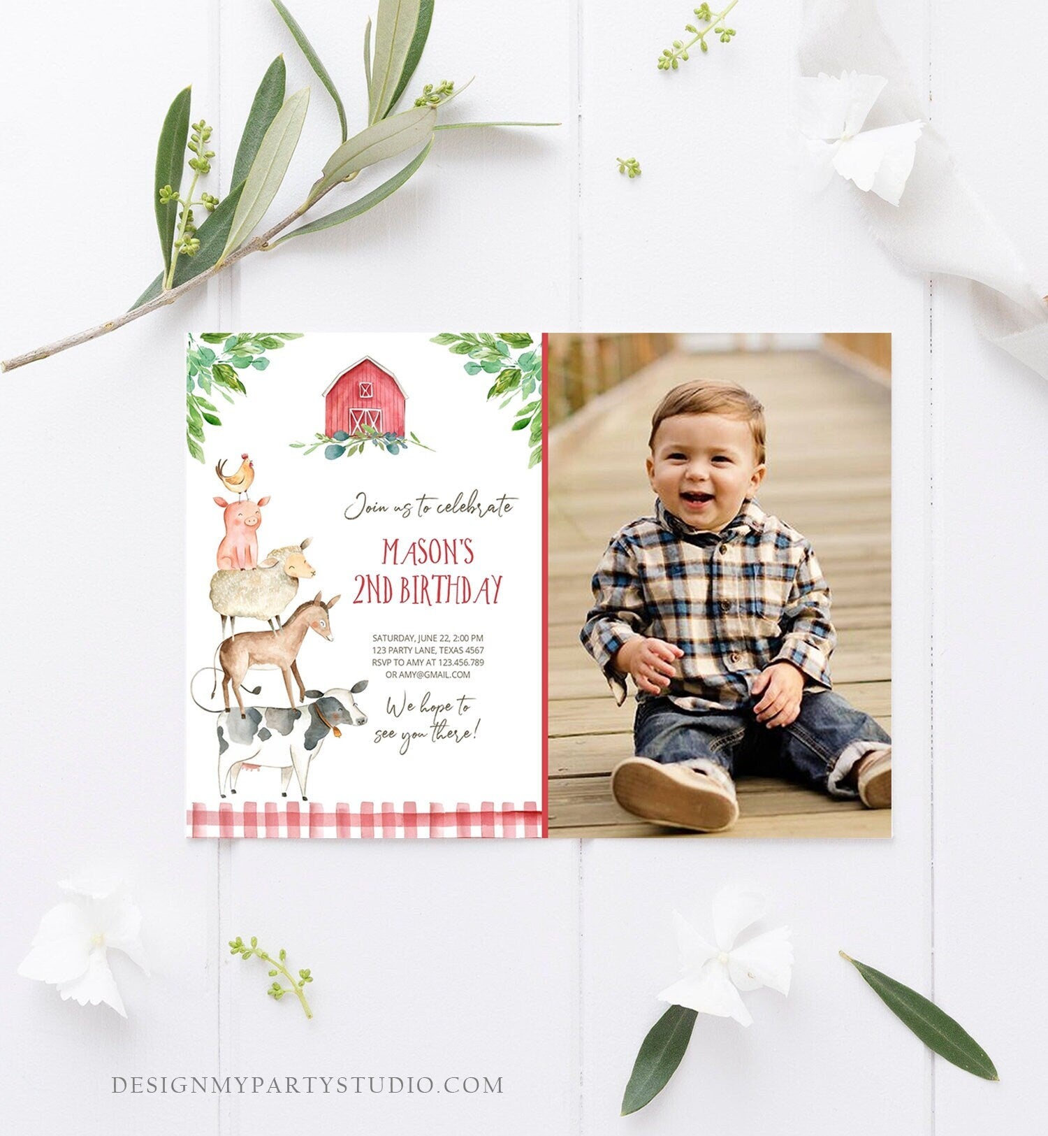 Editable Farm Birthday Invitation Boy Farm Animals Boy Barnyard Birthday Party Download Printable Invitation Template Digital Corjl 0155