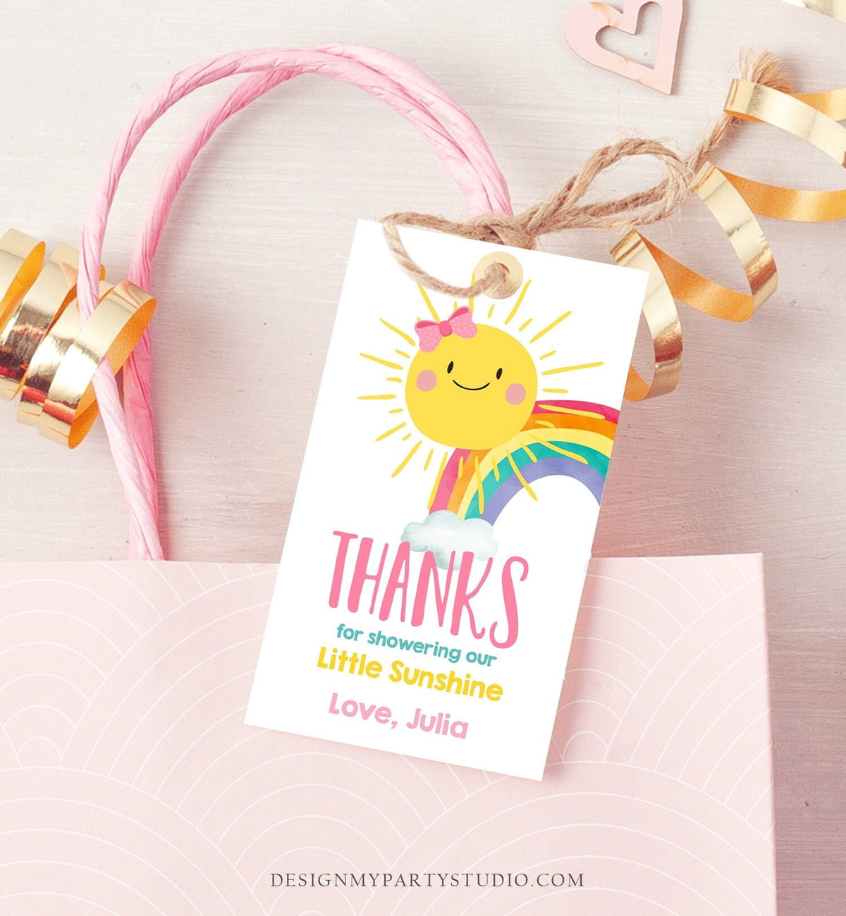 Editable Sunshine Favor Tag Little Sunshine Baby Shower Thank You Tag Rainbow Baby Shower Our Little Sunshine Corjl Template PRINTABLE 0141