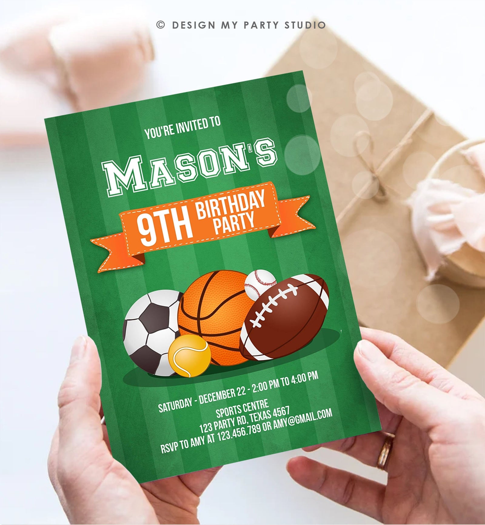 Editable Sports Birthday Invitation Boy Birthday Party Sport Football Baseball Basketball Soccer Tennis Corjl Template Printable 0137